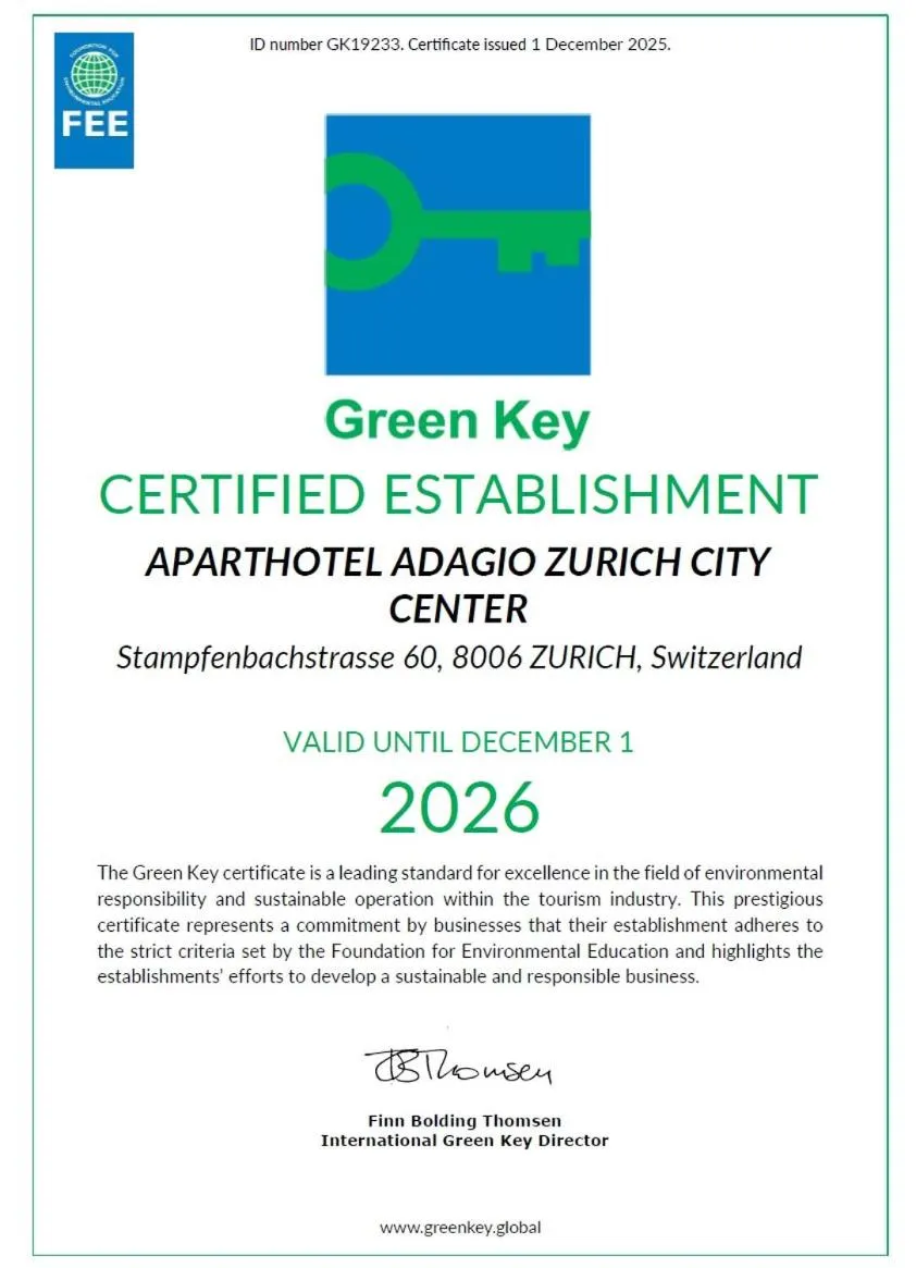Certificate/Award in Aparthotel Adagio Zurich City Center