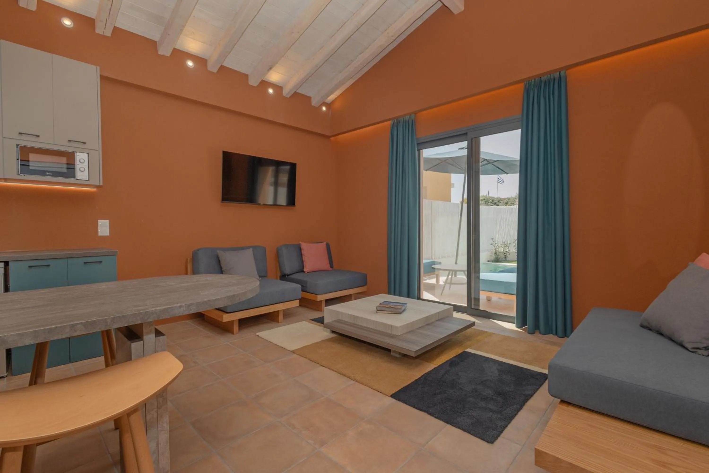 Living room, Bed in Tessera Villas & Studios Collection