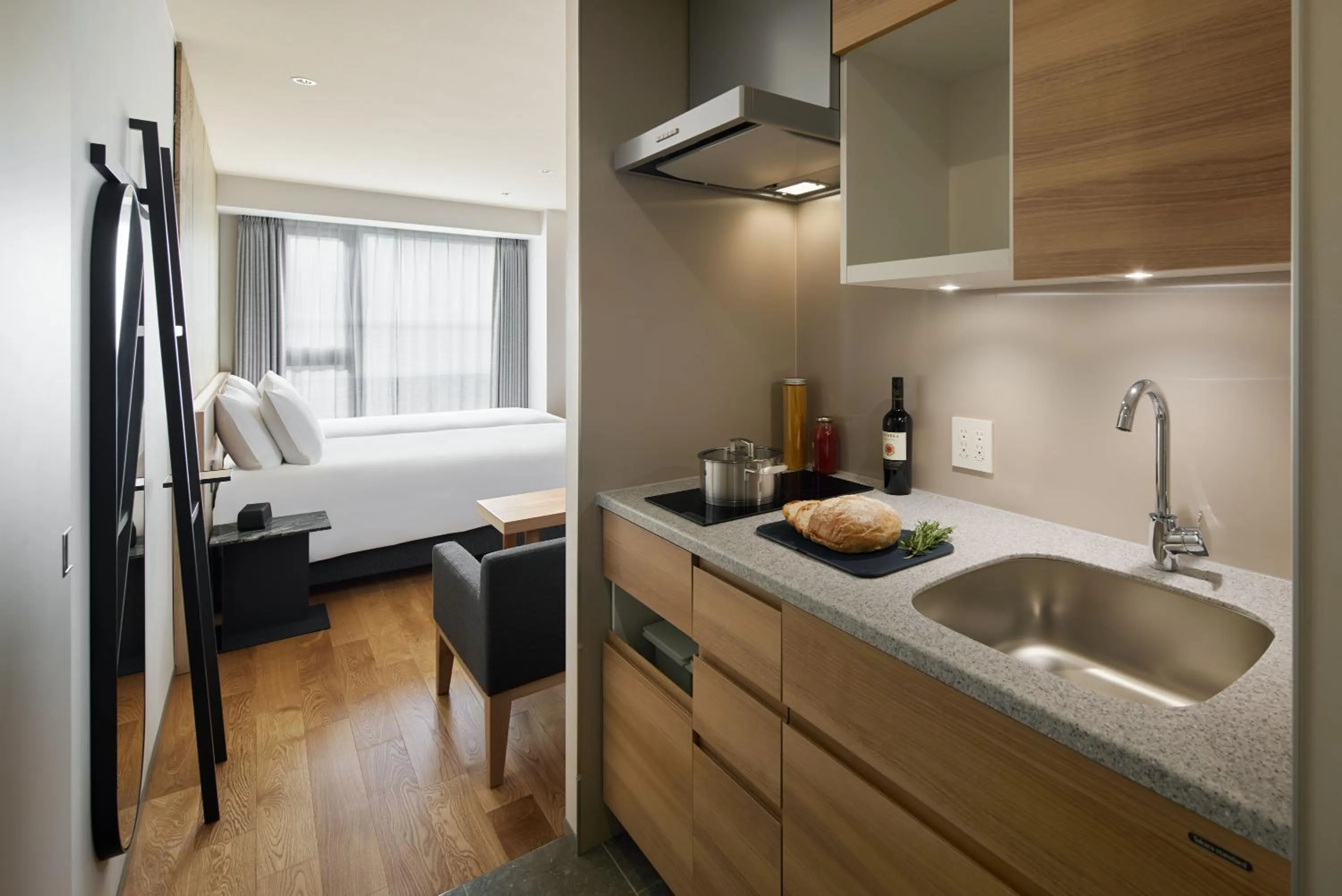 kitchen, Bed in Oakwood Hotel Oike Kyoto