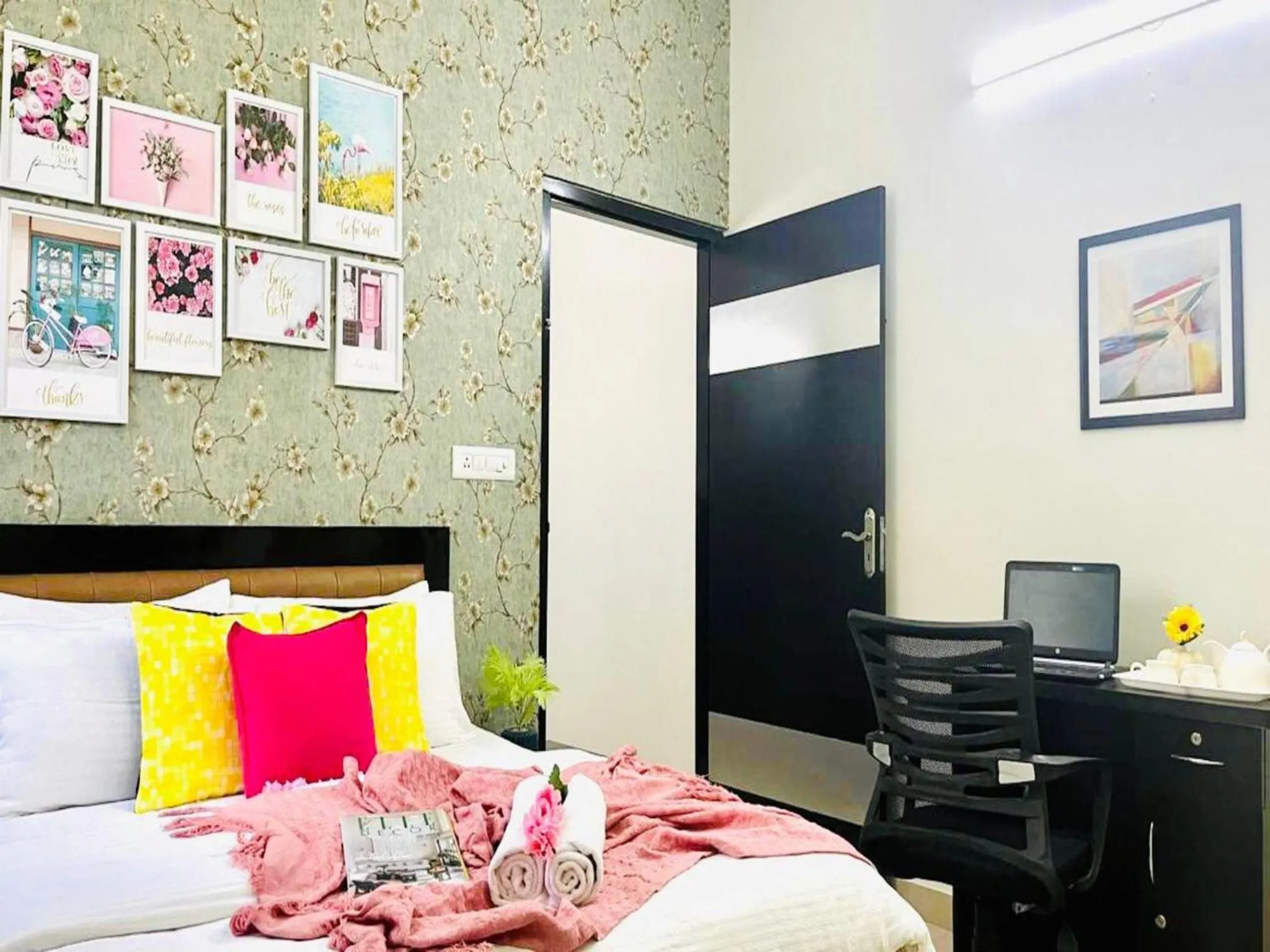 Bedroom, Bed in BluO 2BR Jaipur - Lift, Balcony, Parking, Terrace