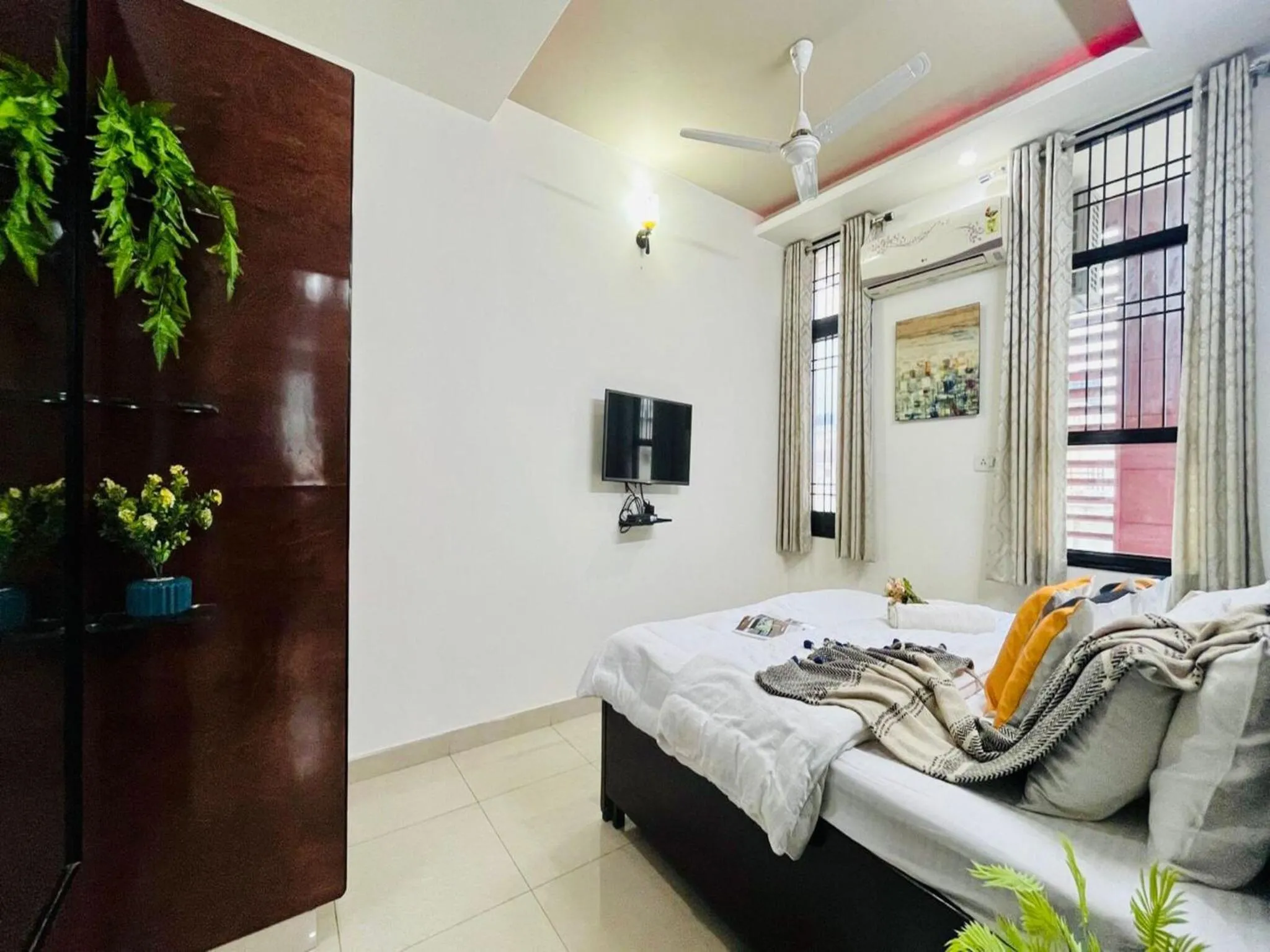 Bedroom, Bed in BluO 2BR Jaipur - Lift, Balcony, Parking, Terrace