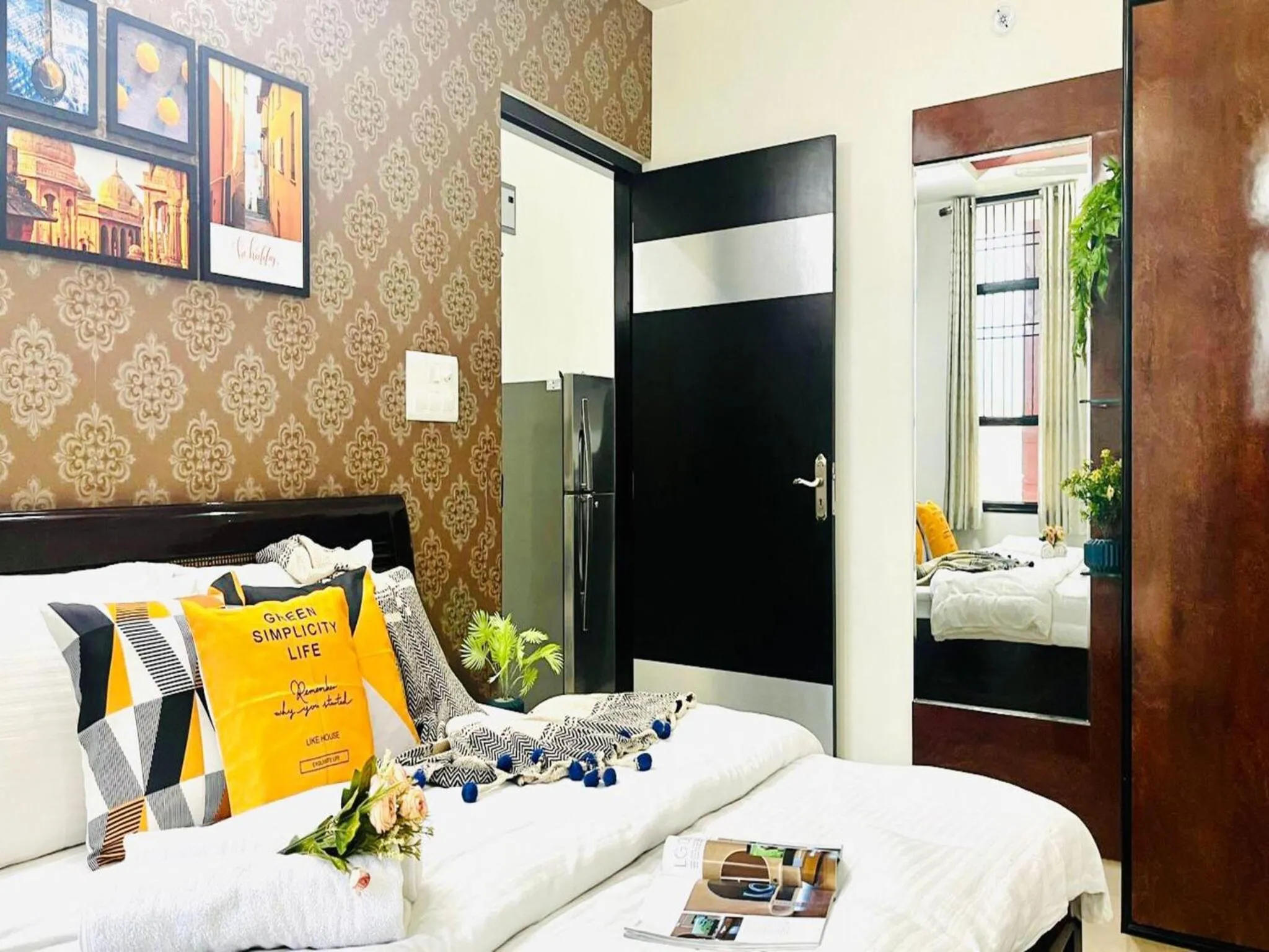 Bedroom, Bed in BluO 2BR Jaipur - Lift, Balcony, Parking, Terrace
