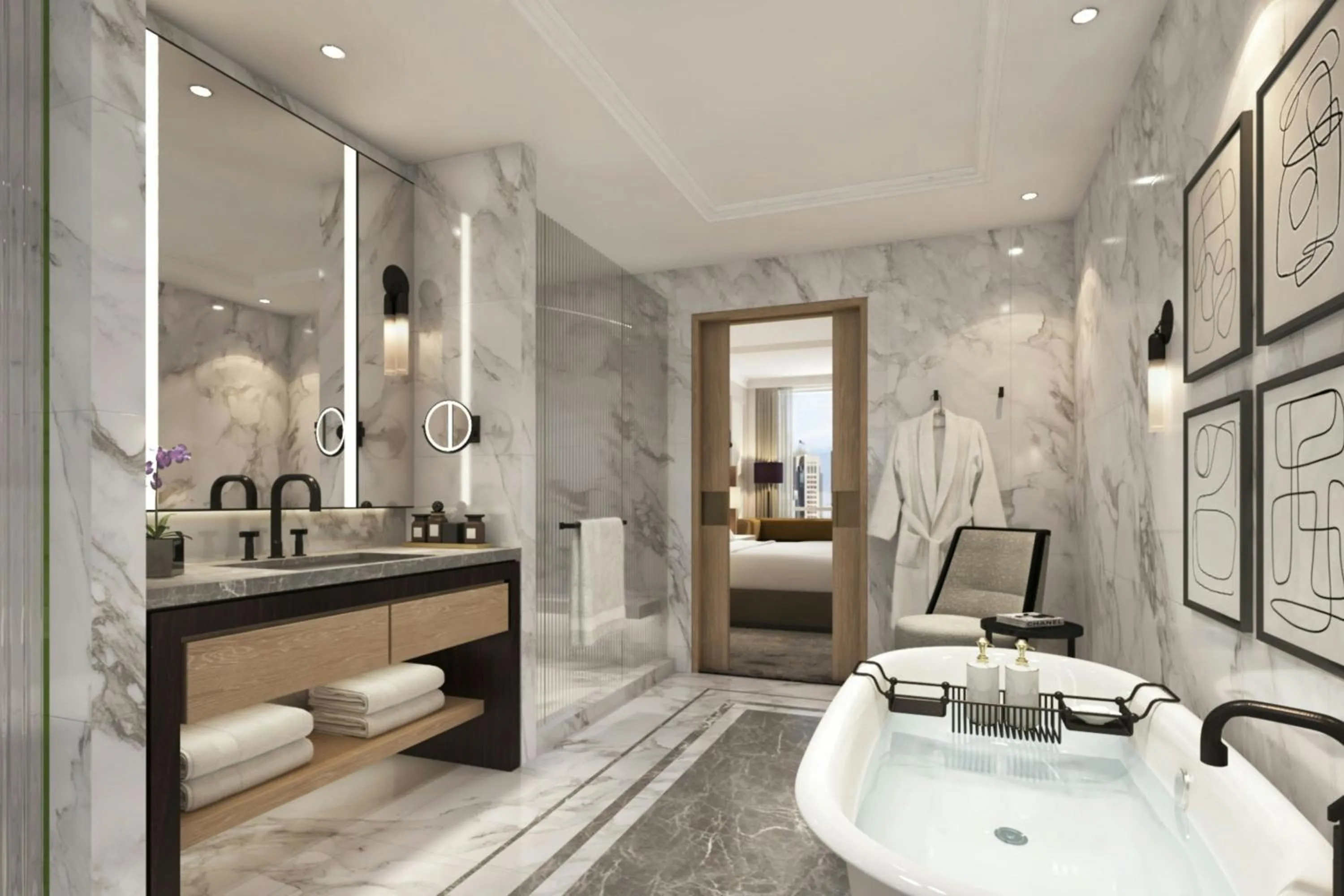 Bathroom, Bed in JW Marriott Hotel Kuwait