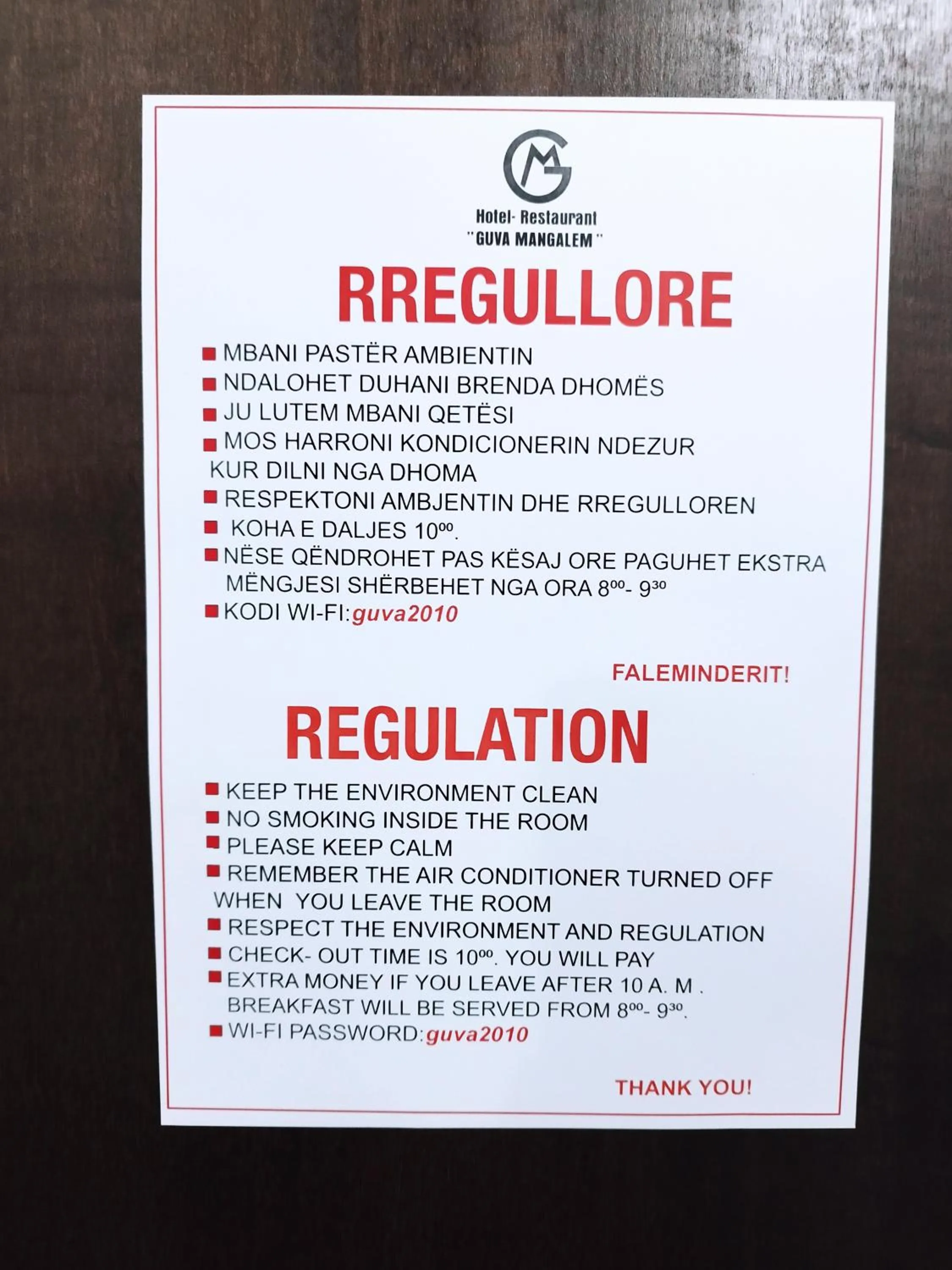 Certificate/Award in Guva Mangalem Boutique Hotel & Restaurant - Old Town Mangalem