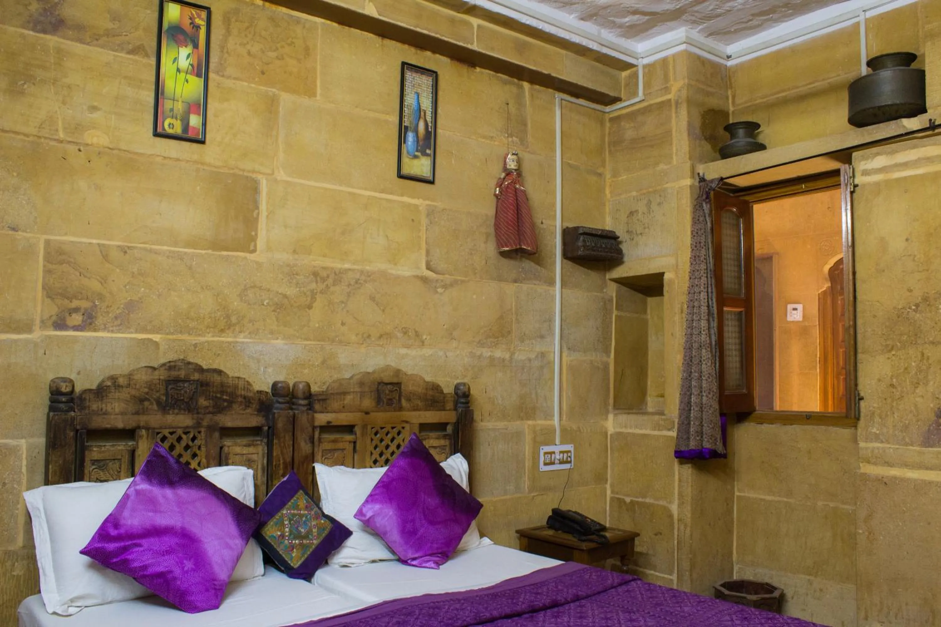 Decorative detail, Bed in Shahi Palace Hotel Jaisalmer