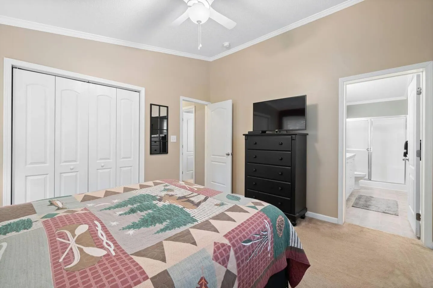 Bed in Blue Ridge Bungalow with Hot Tub