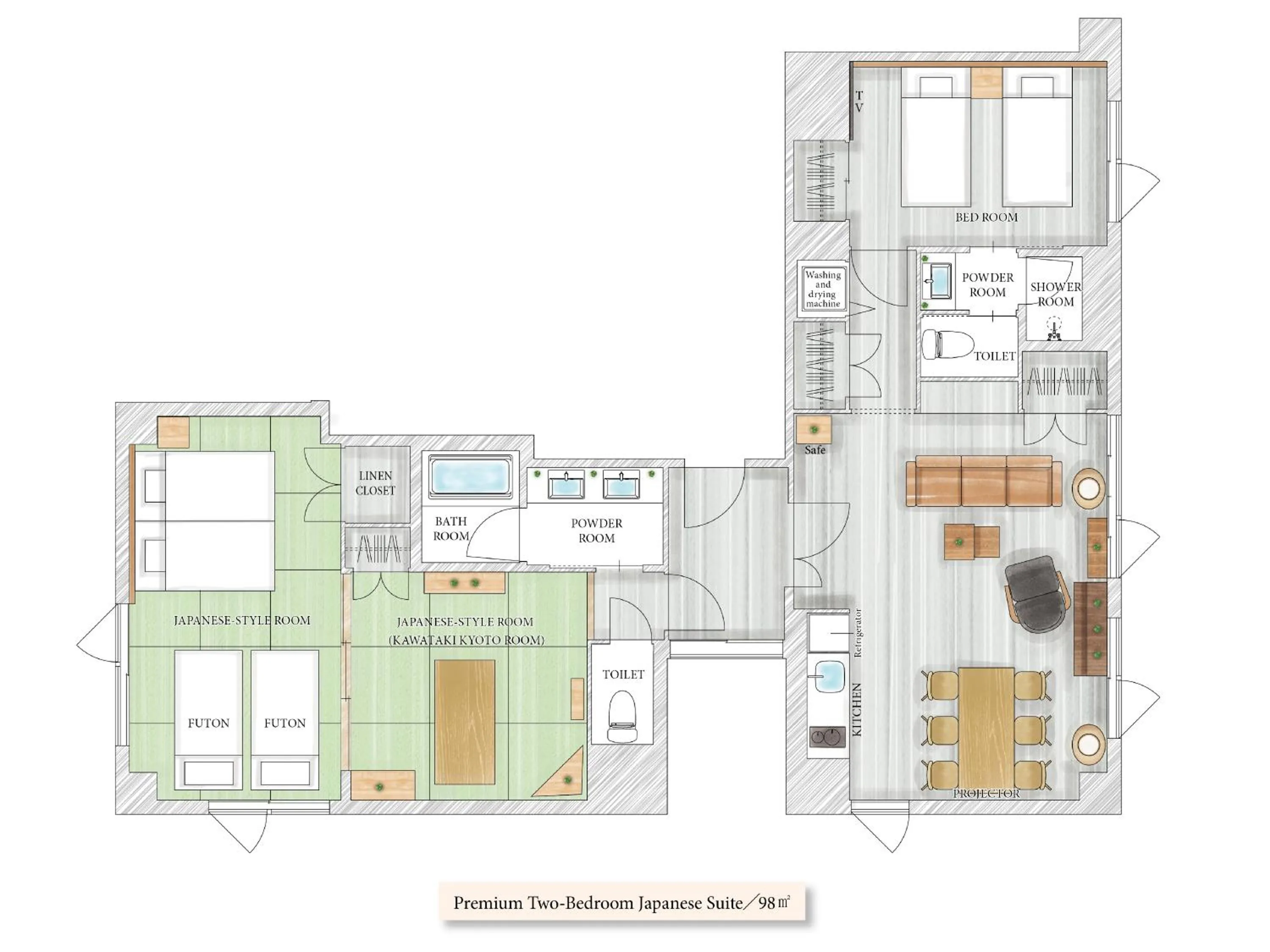 Floor plan in MIMARU SUITES Kyoto Shijo
