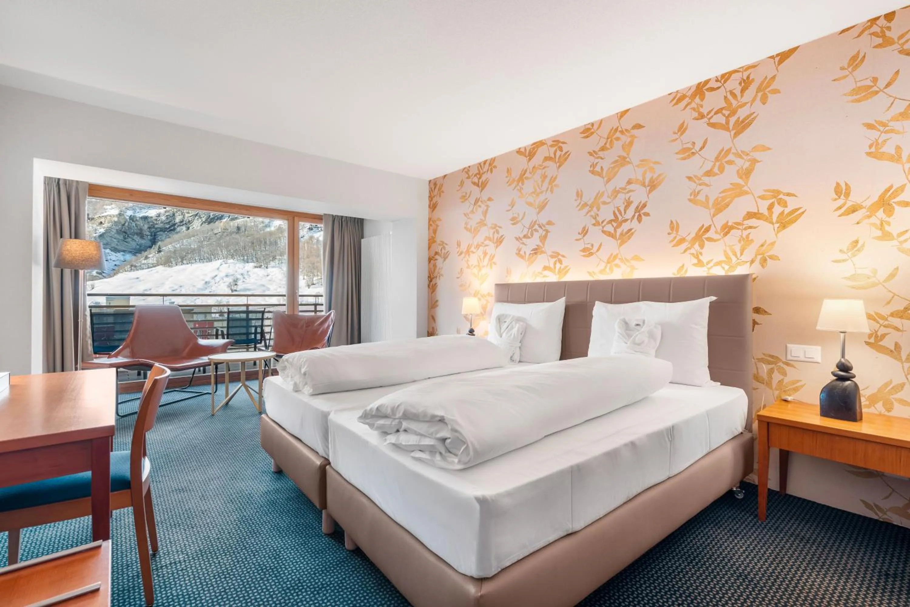 View (from property/room), Bed in Le Bristol Leukerbad