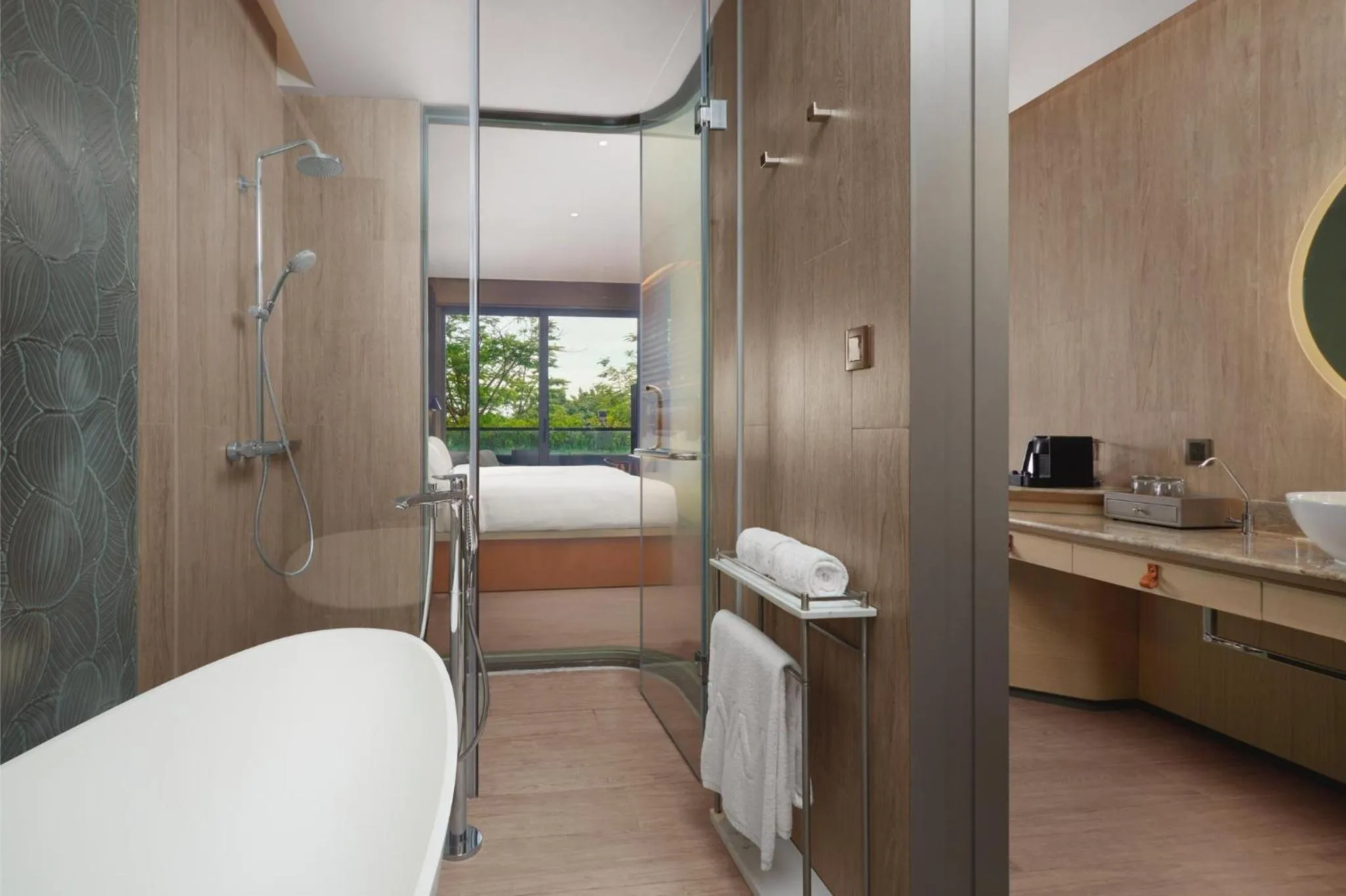 Bathroom, Bed in WM Hotel Hong Kong, Vignette Collection