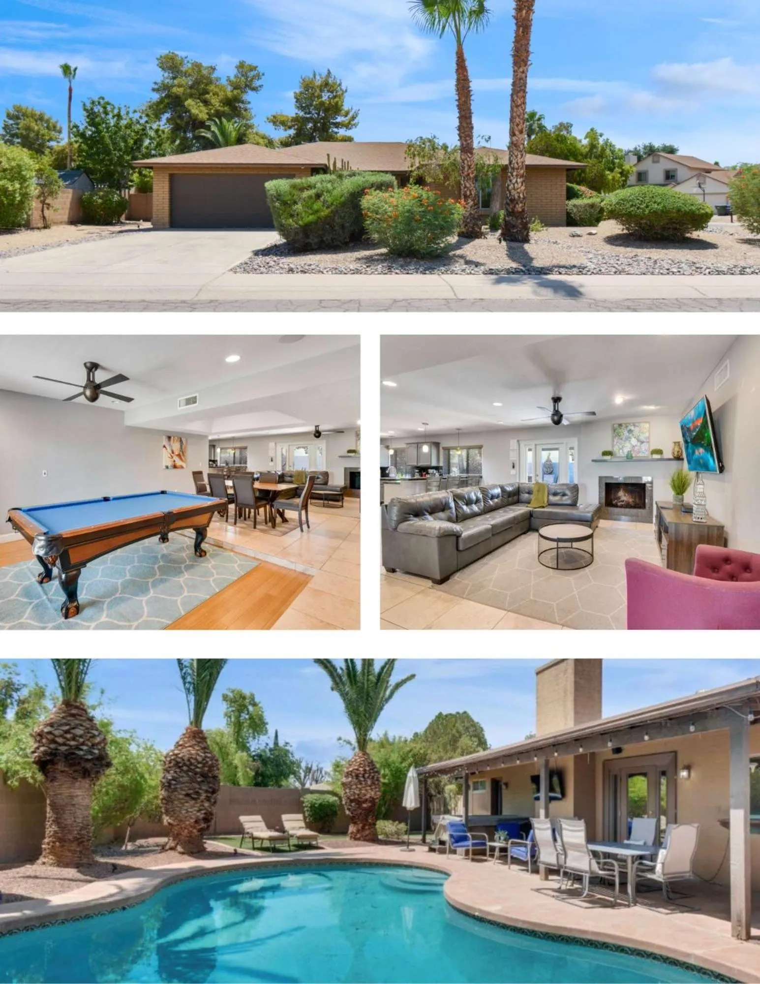4 bdr, Two Master suite, billiards & desert oasis pool