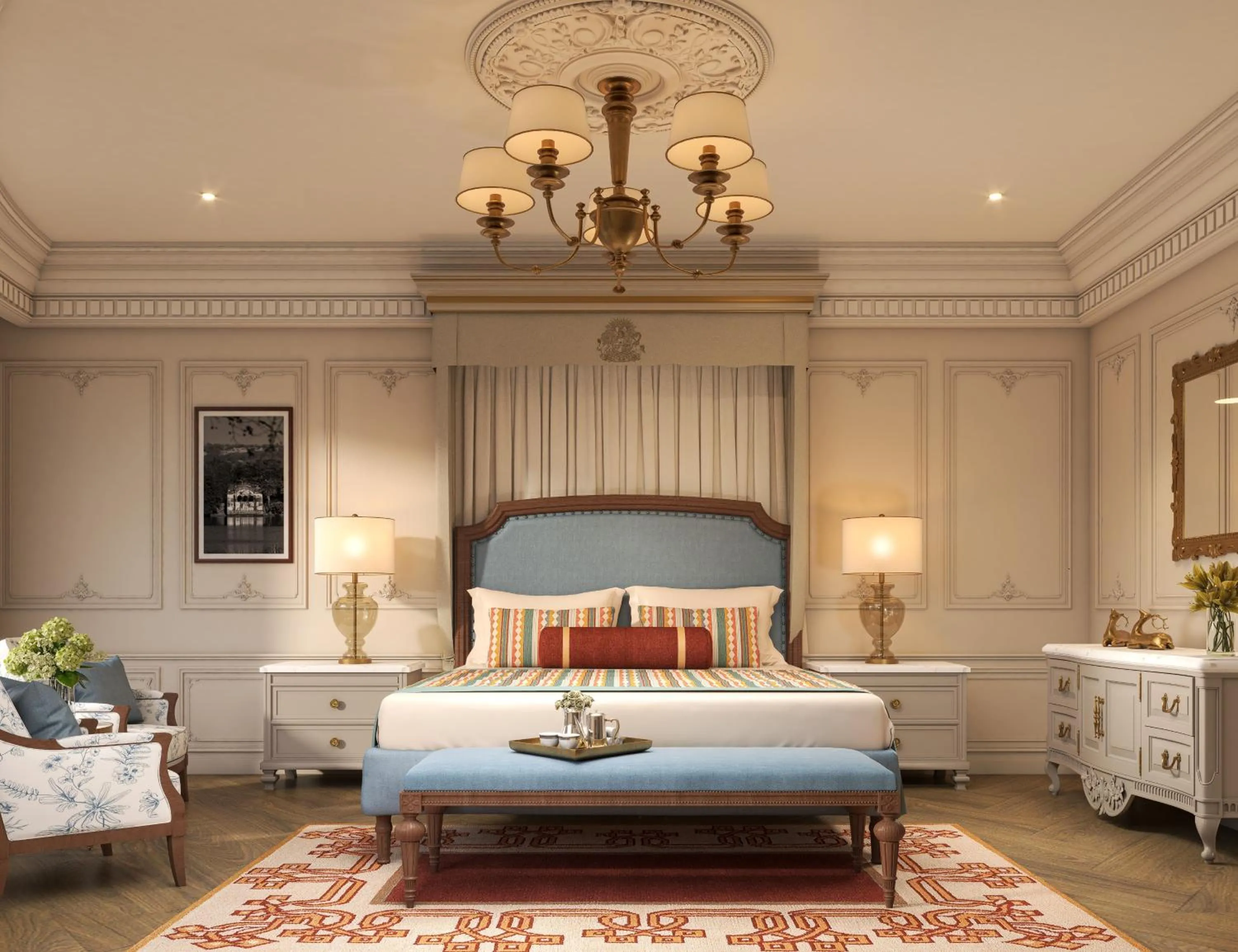 Bedroom, Bed in The Maharaja's Lodge, Ranthambore