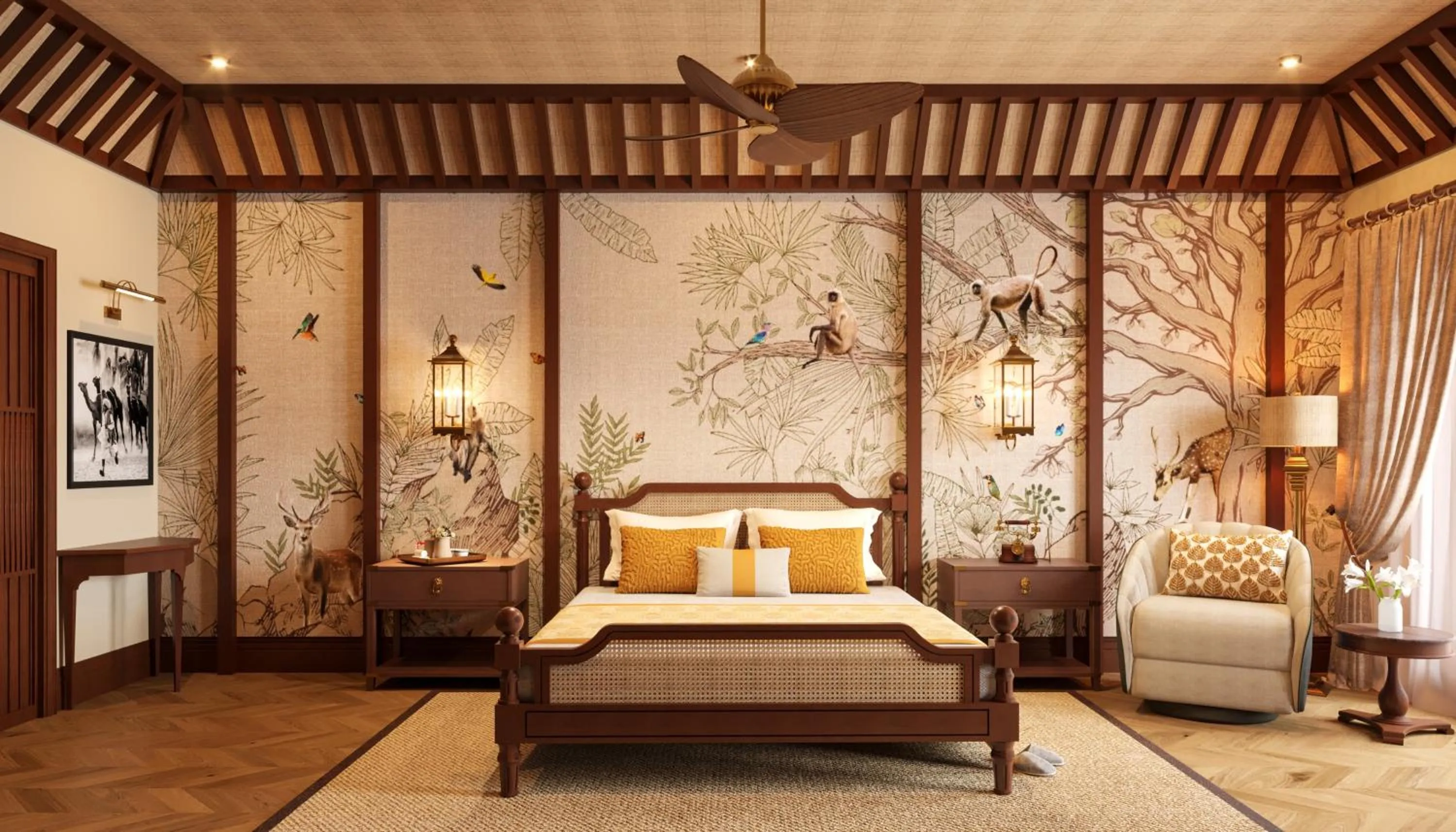 Bed in The Maharaja's Lodge, Ranthambore