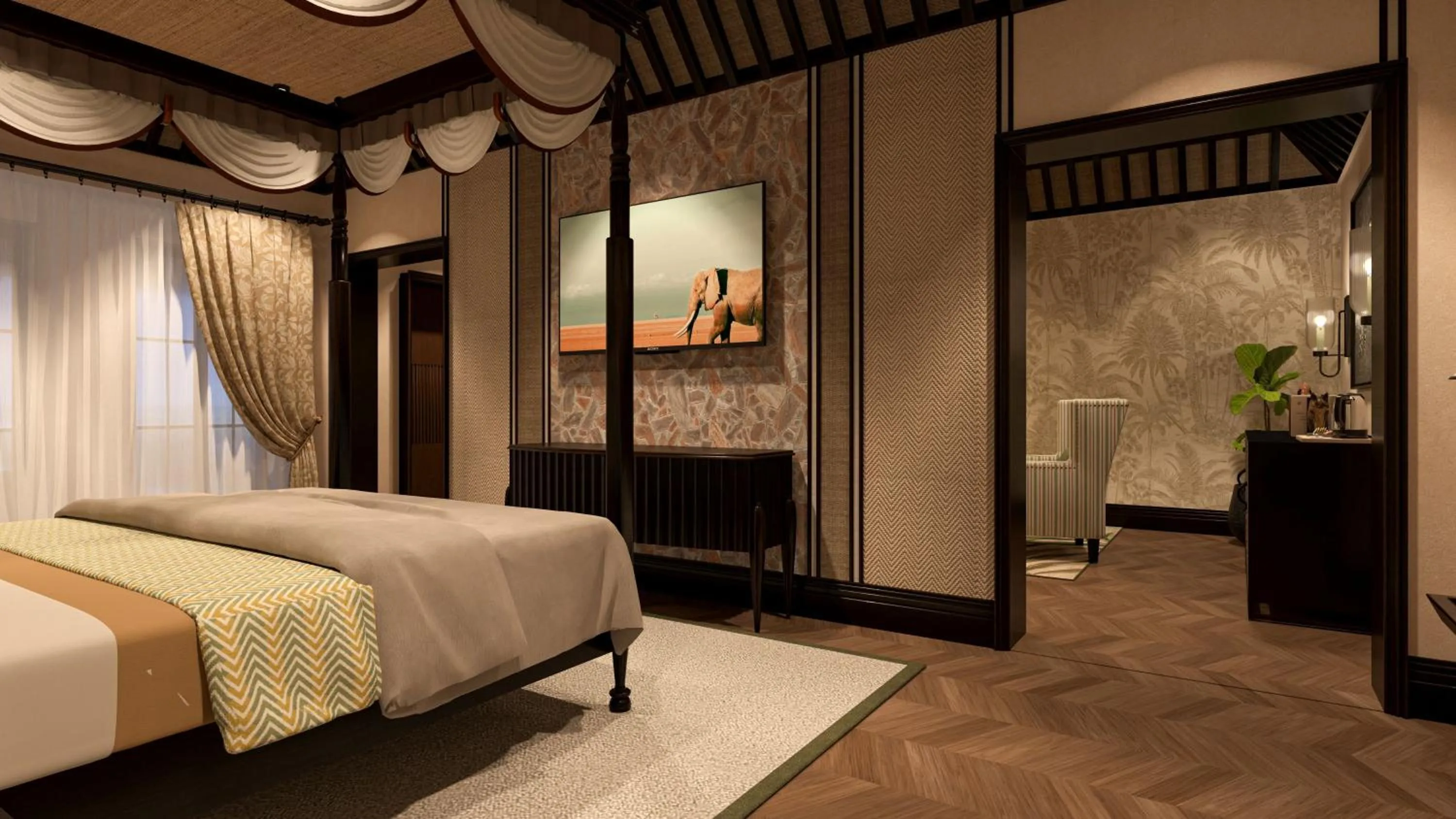 Bedroom, Bed in The Maharaja's Lodge, Ranthambore