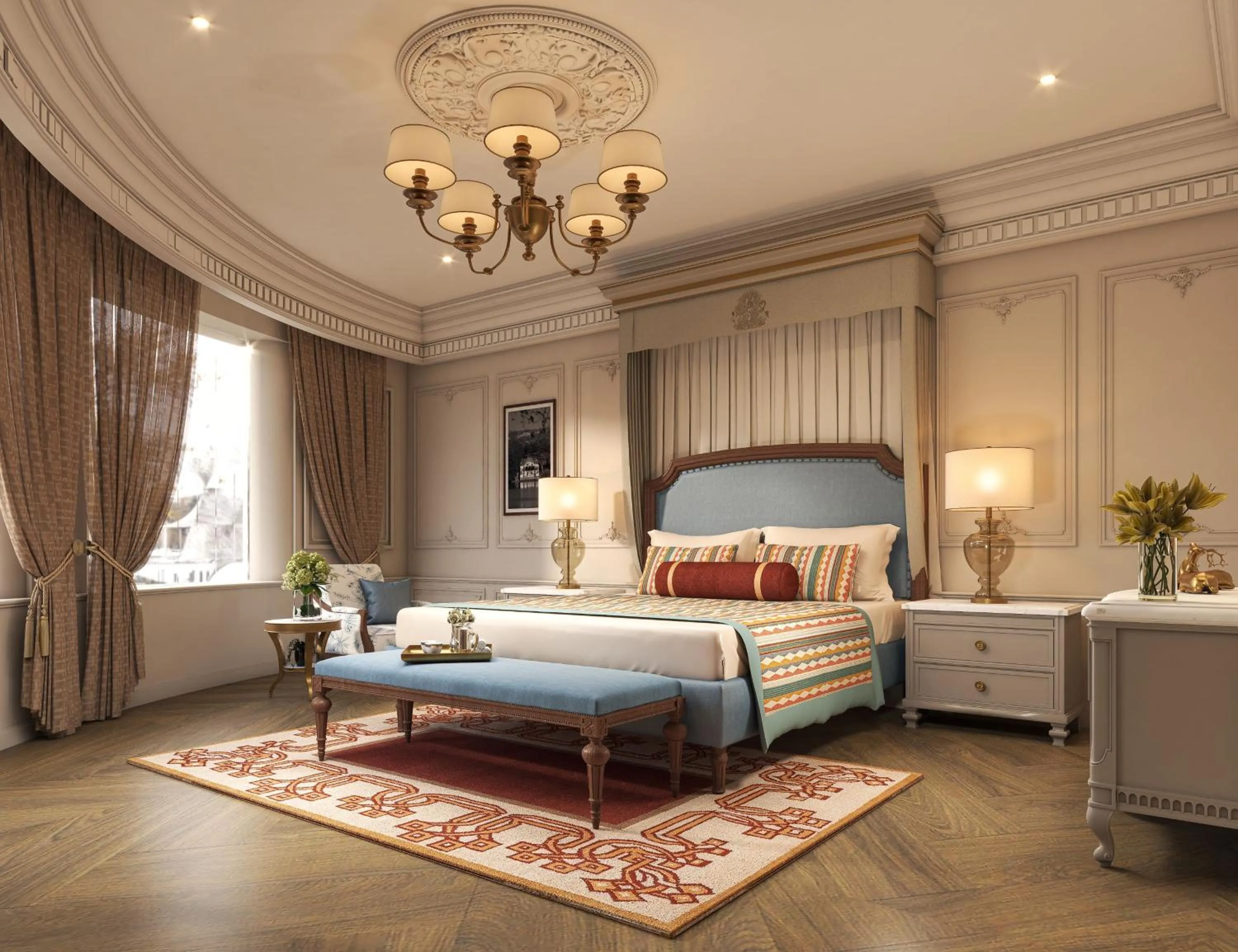 Bedroom, Bed in The Maharaja's Lodge, Ranthambore