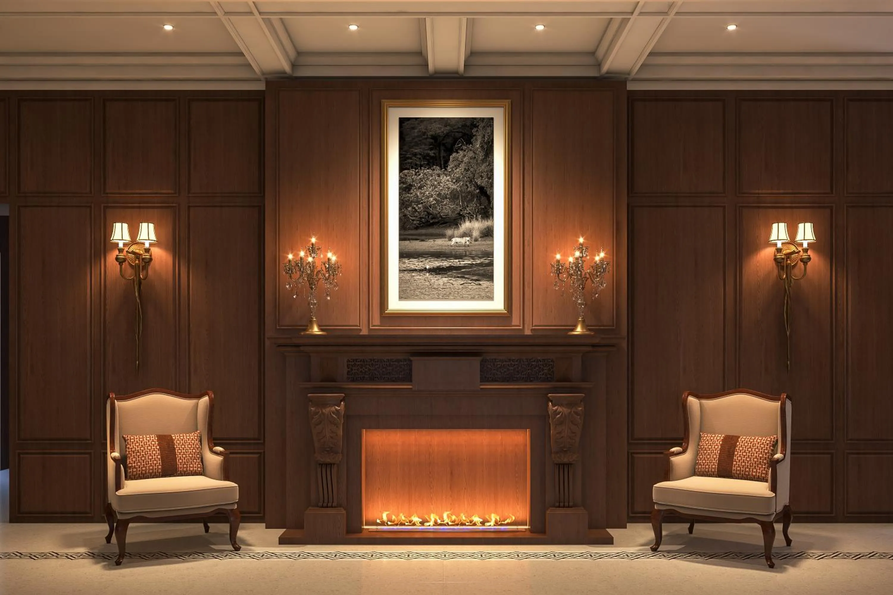 Lobby or reception in The Maharaja's Lodge, Ranthambore