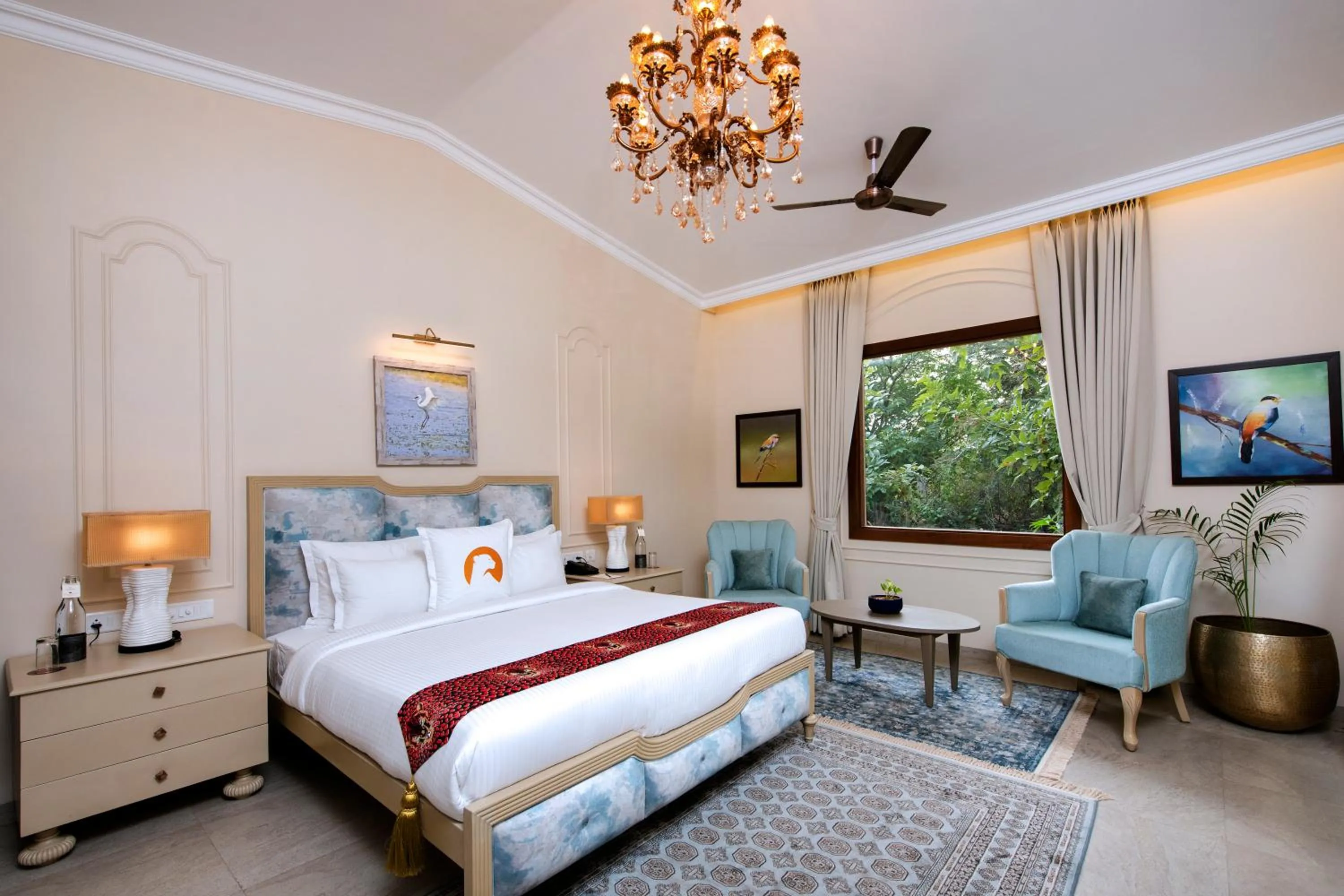 Bed in WelcomHeritage Cheetahgarh Resort & Spa