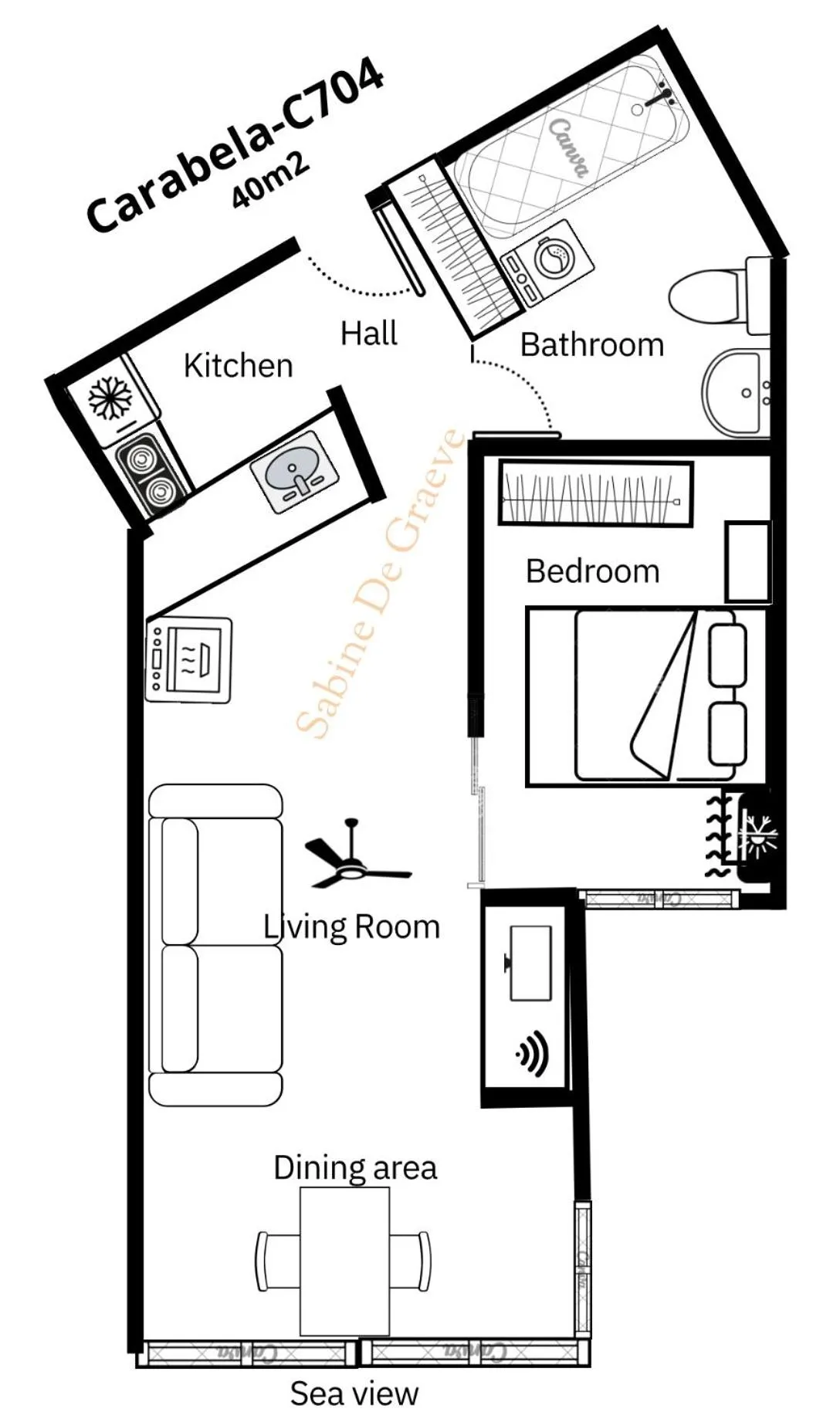 Floor plan in Carabela-C704 Few steps from the beach, sand and pool Nerja