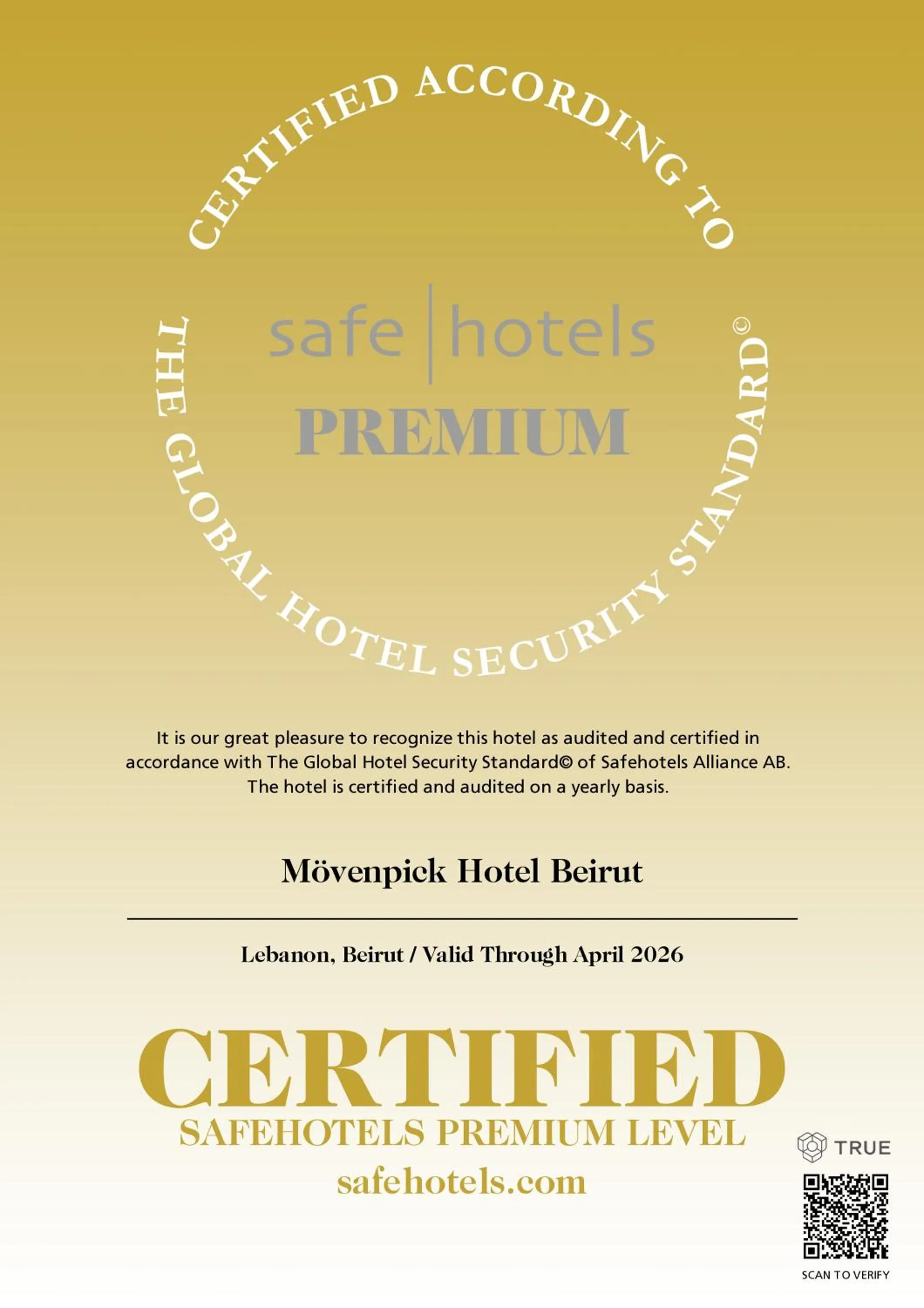 Certificate/Award in Mövenpick Hotel Beirut