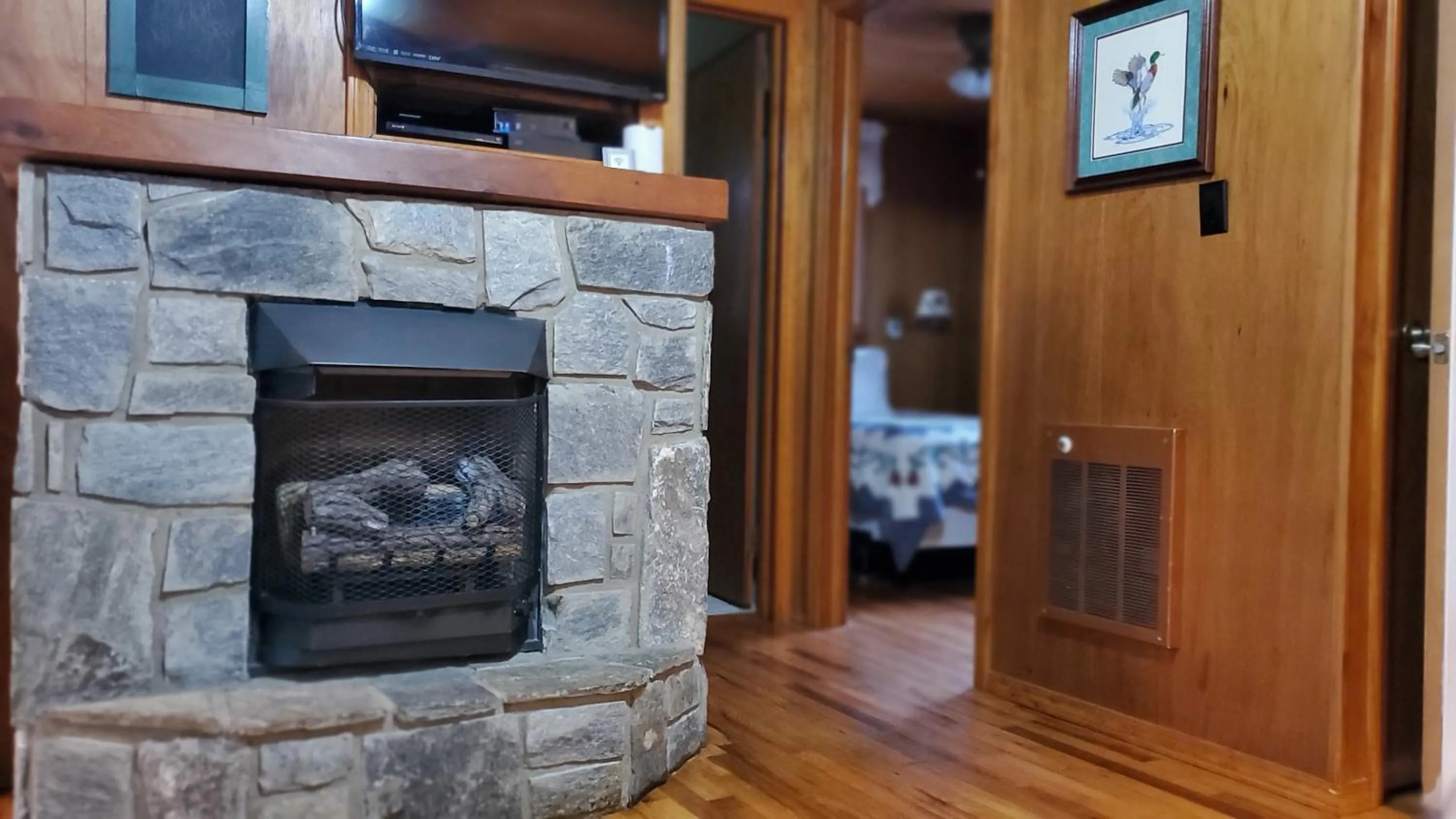 fireplace in Cozy Creek Cottages