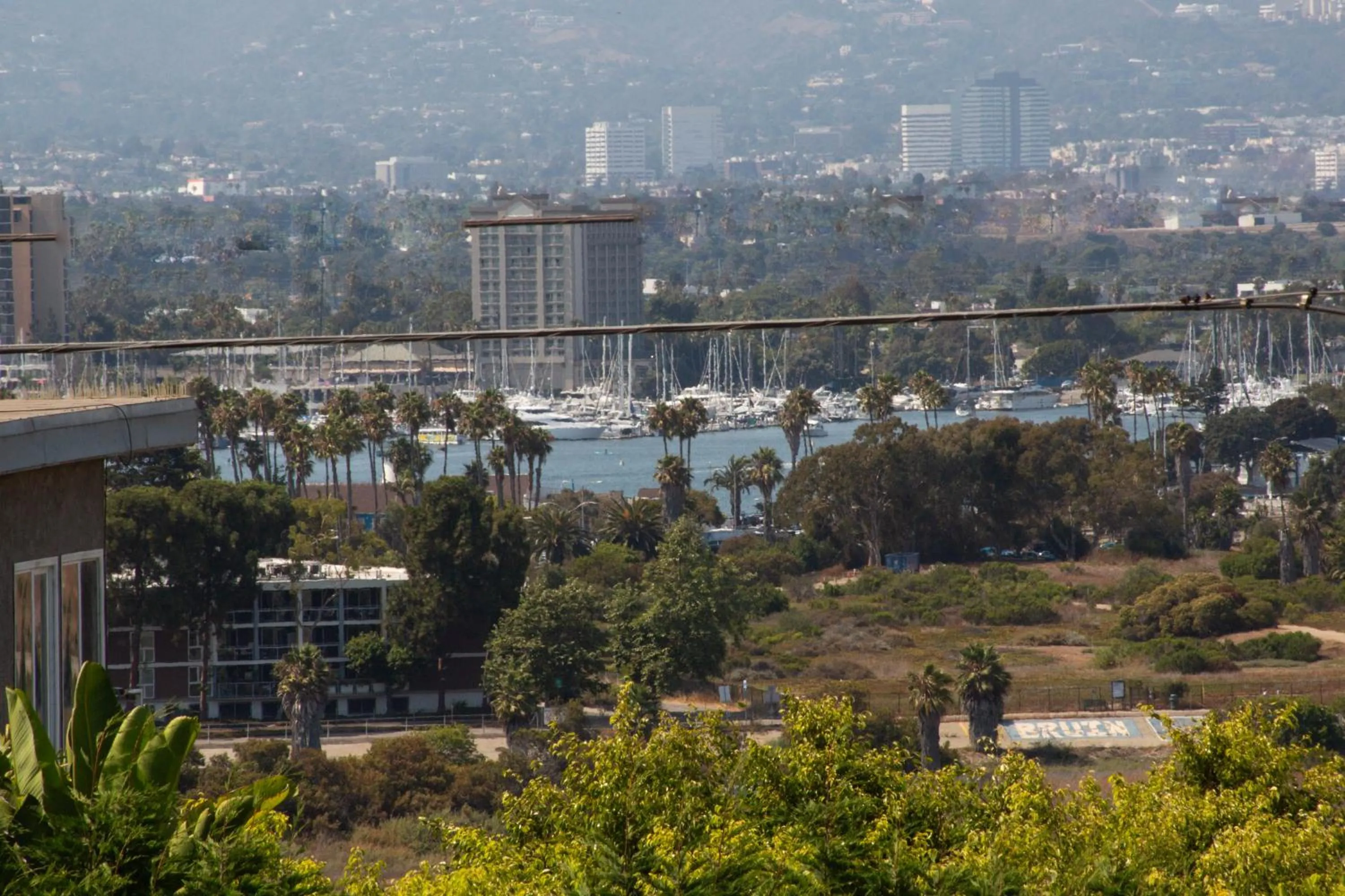 Nearby landmark in Overlooking Marina del Rey sailboats, is Green Ginger Playa Del Rey on the bluff,