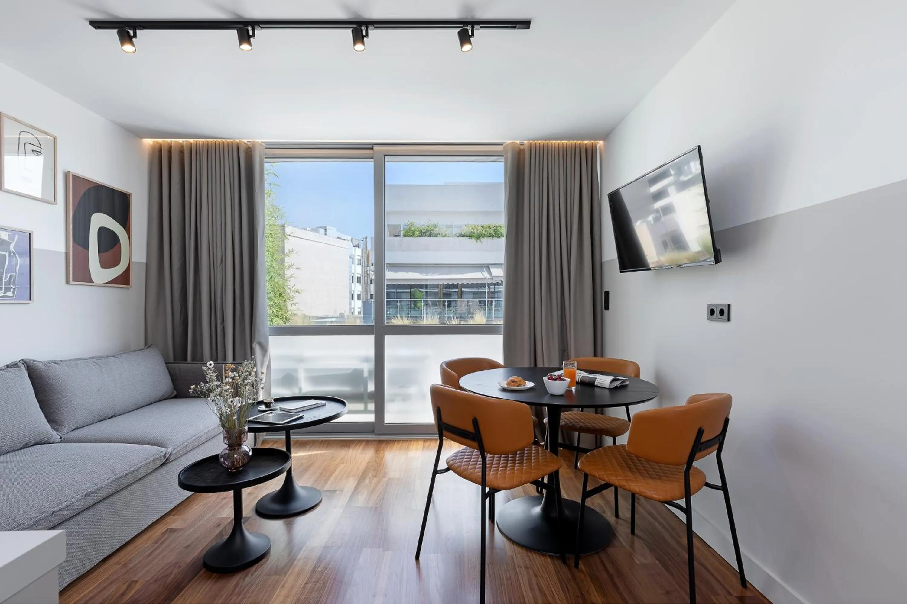 Living room in The Athenians Art Apartments