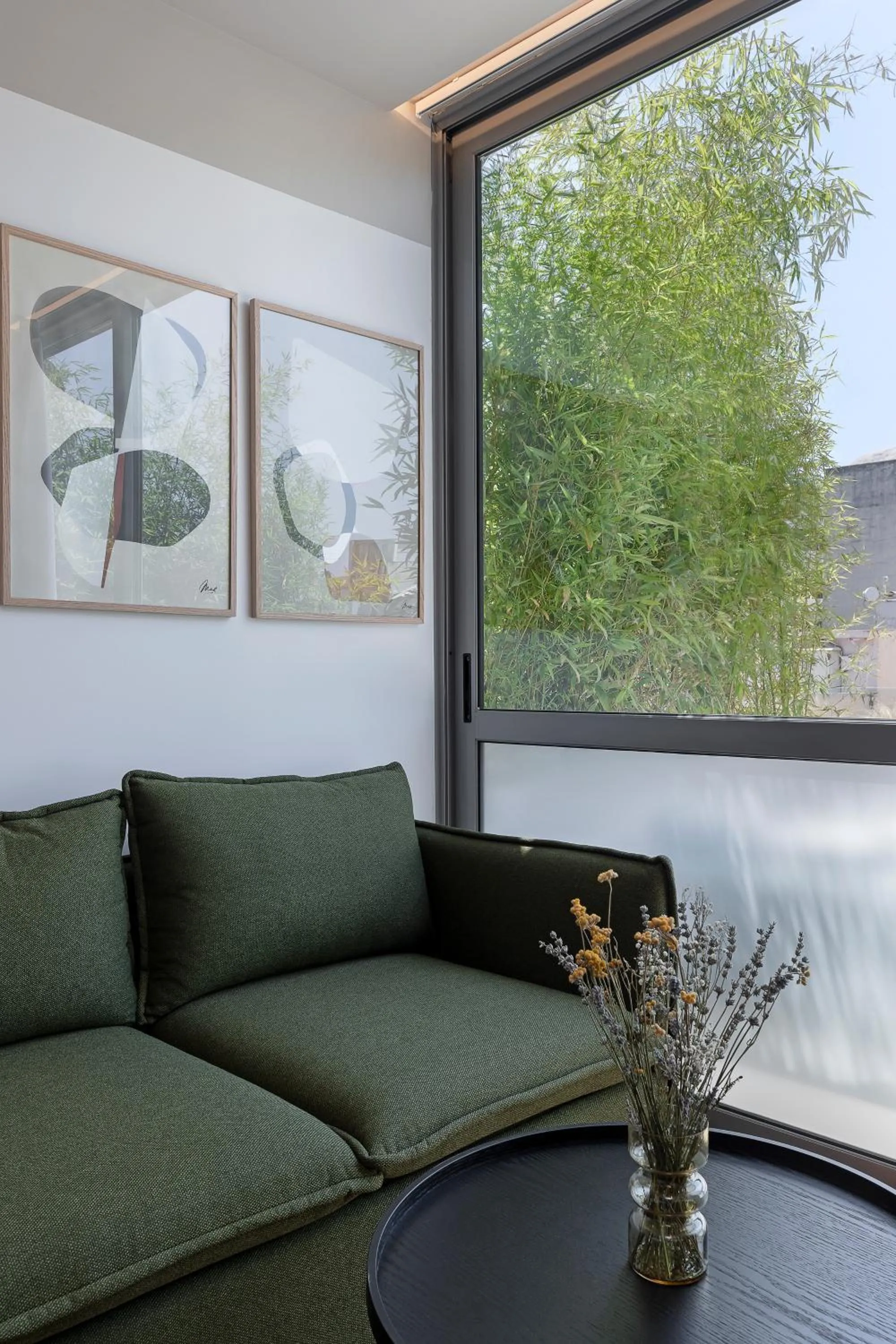 Living room in The Athenians Art Apartments