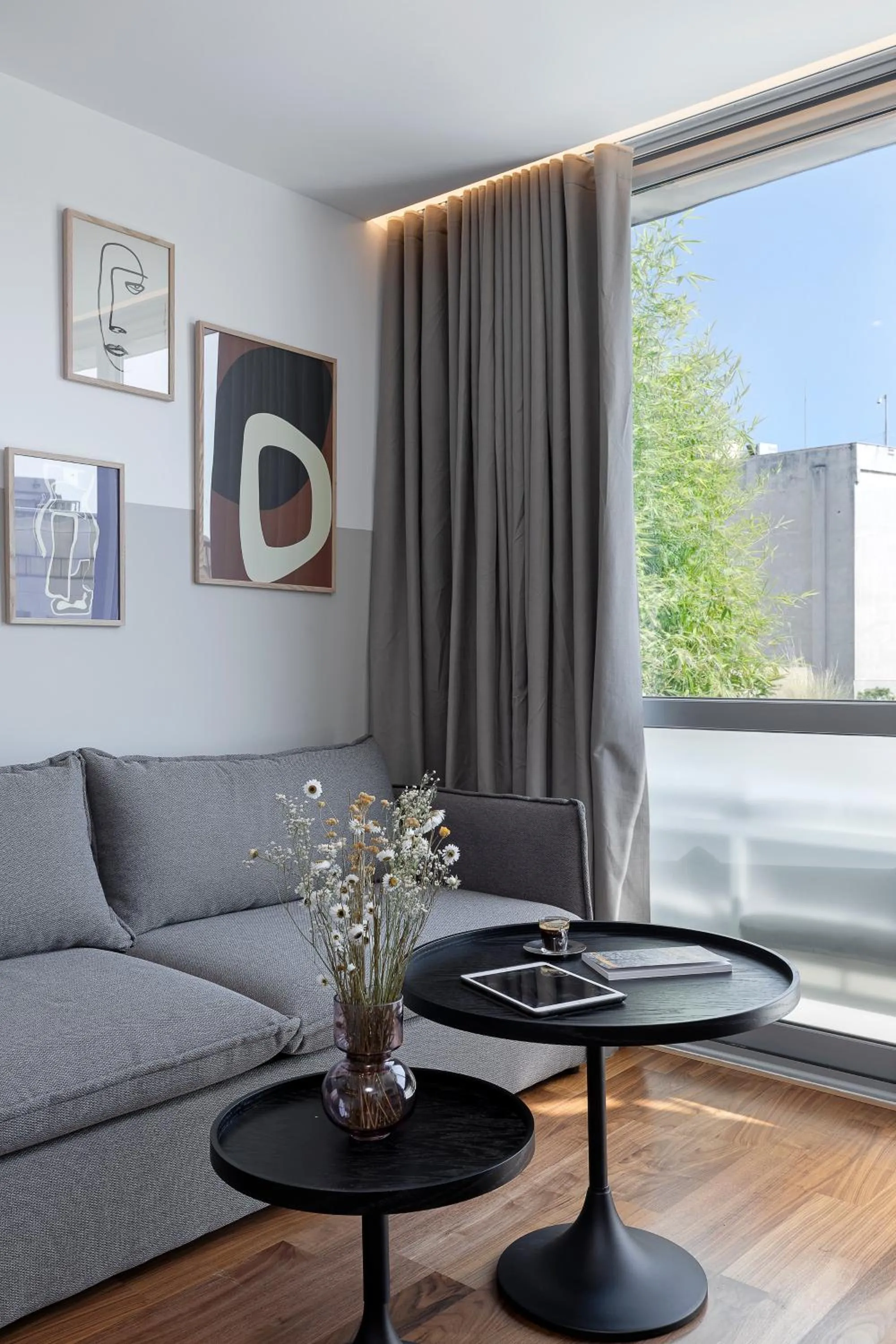 Living room in The Athenians Art Apartments