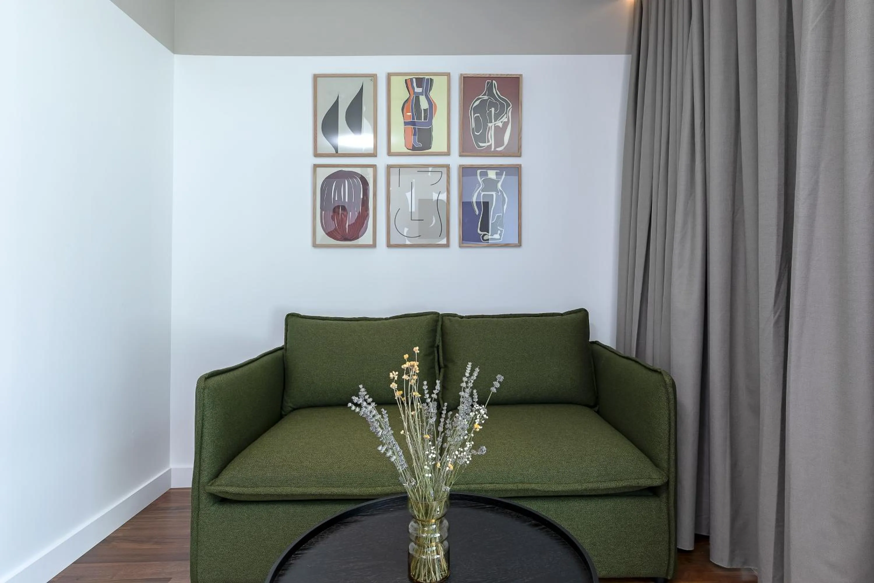 Living room in The Athenians Art Apartments