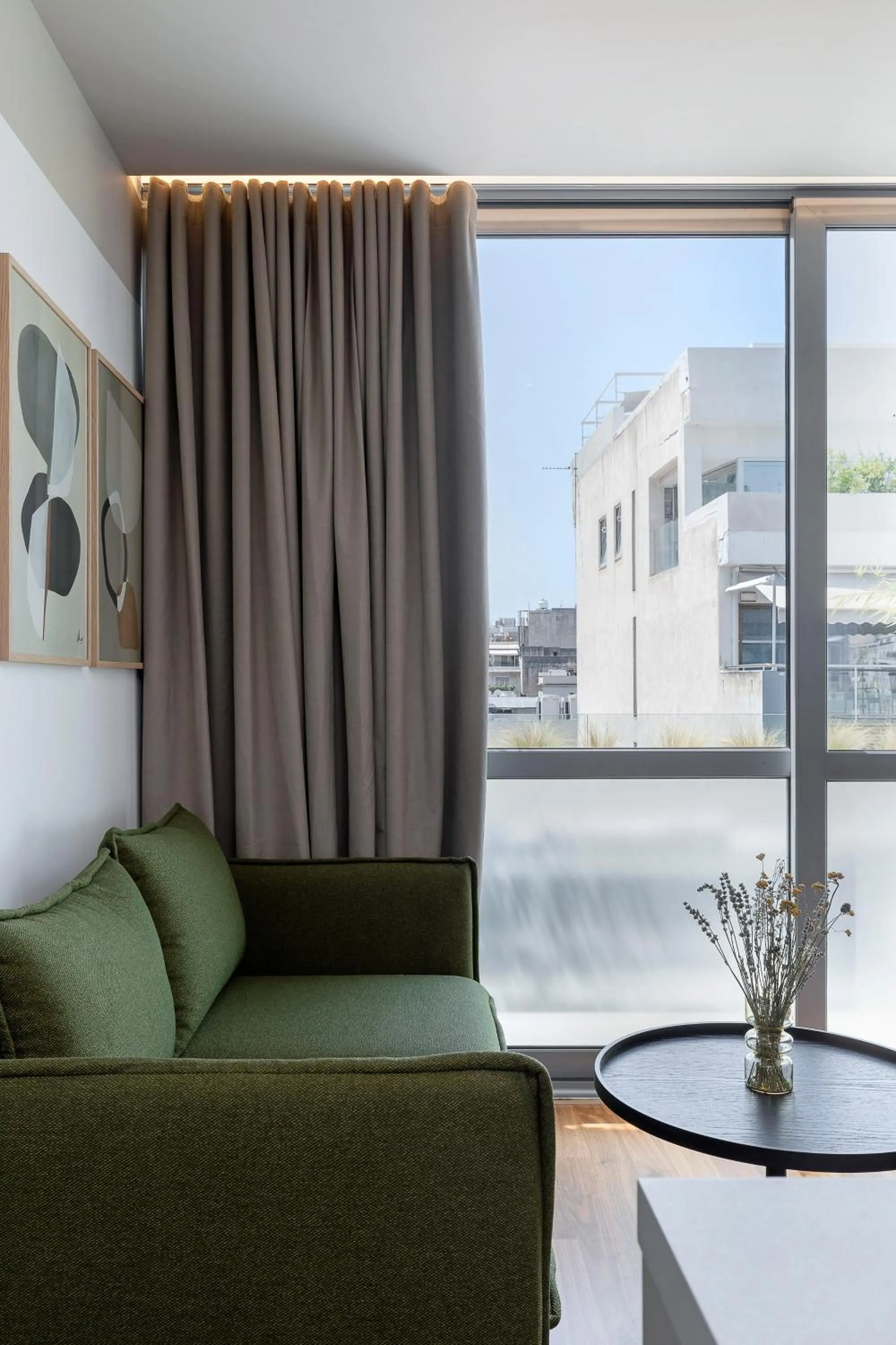 Living room in The Athenians Art Apartments