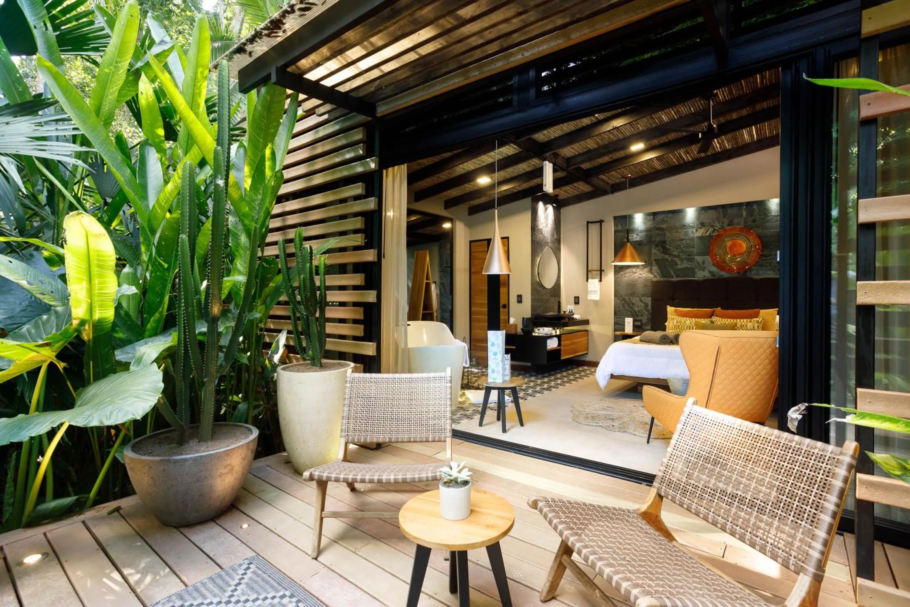 Patio in awā Beachfront Hotel