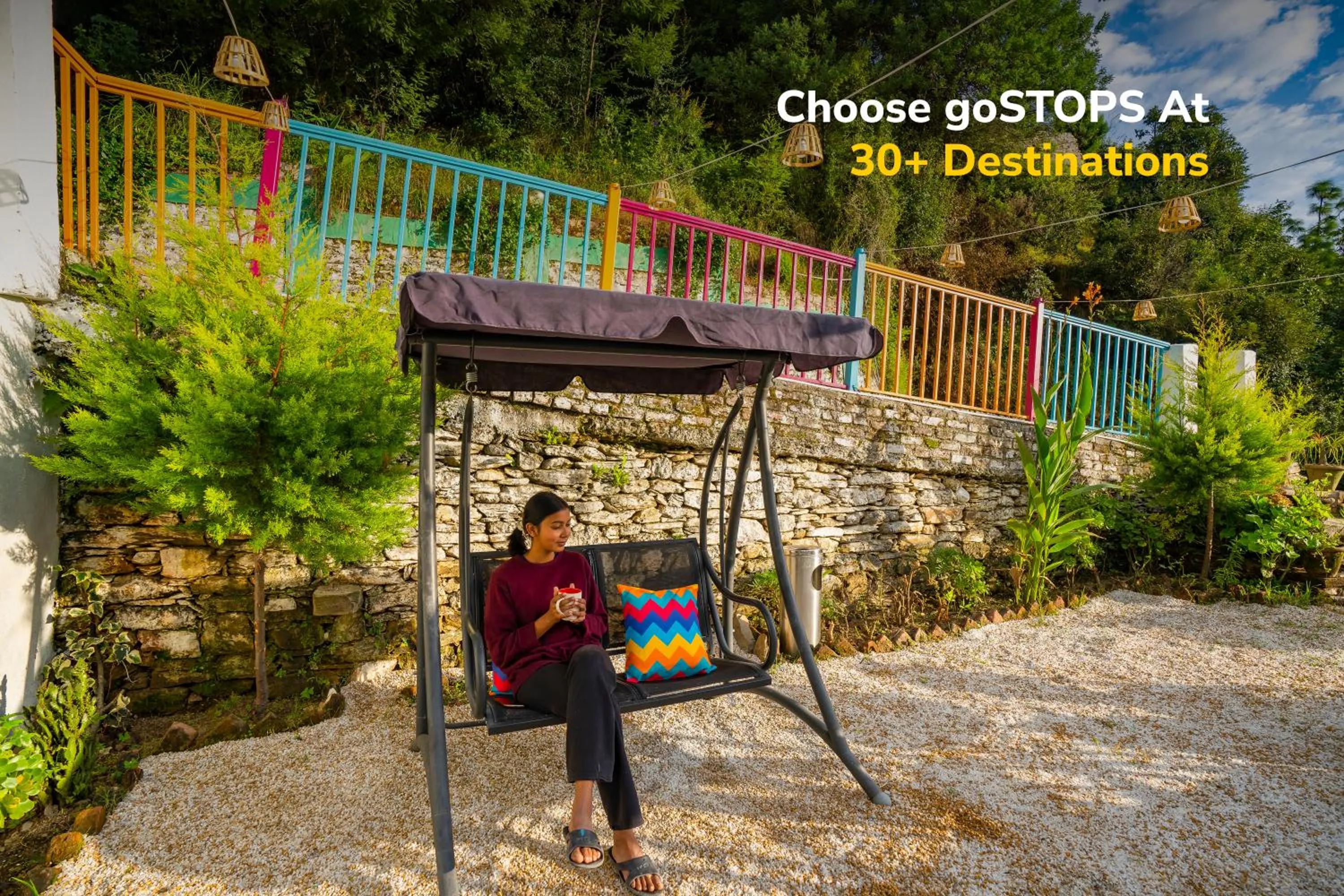 Seating area in goSTOPS Mukteshwar - Private Rooms and Dorms