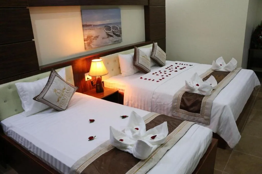 Bed in Vientiane Luxury Hotel