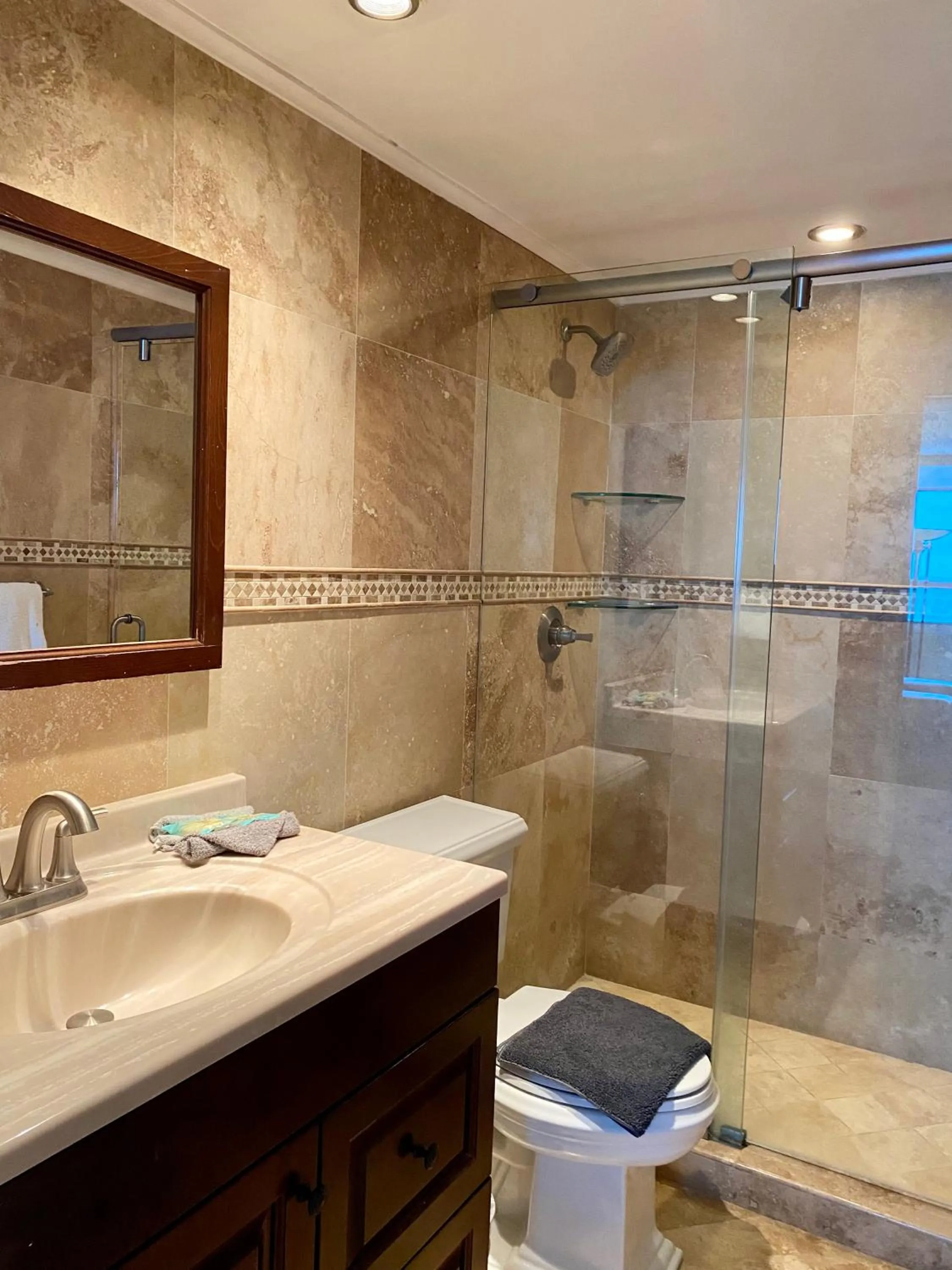 Shower in Castle Beach Resort Condo - Panoramic Large Penthouse or Deluxe 1 BR Direct Ocean View and beach access- Updated-Free parking-