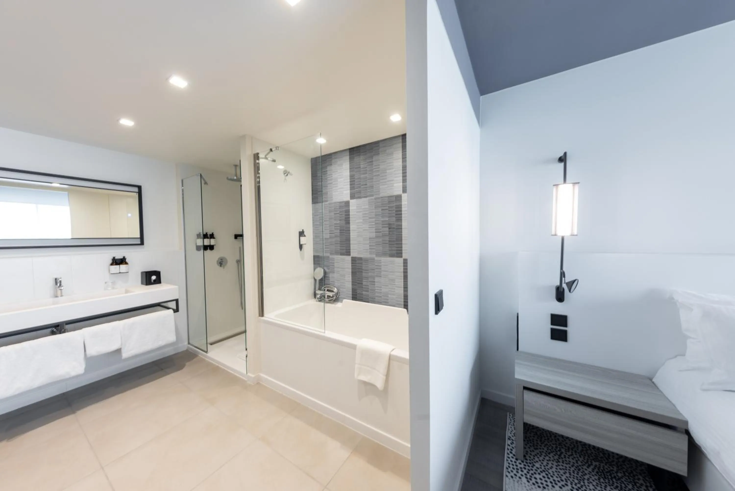 Bathroom, Bed in Hotel Indigo Cagnes-sur-Mer by IHG