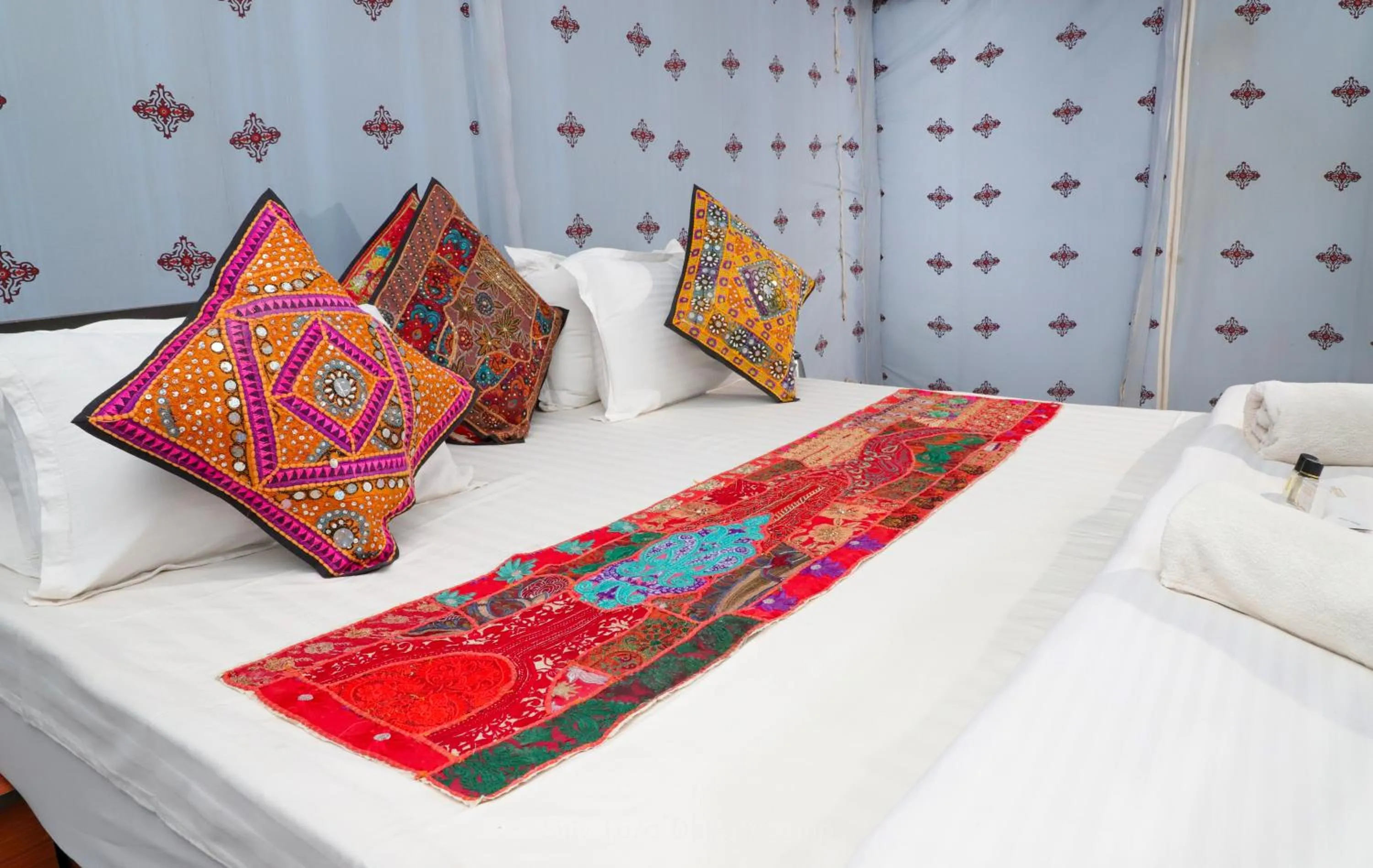 Bed in Shiv Tara Desert Camp