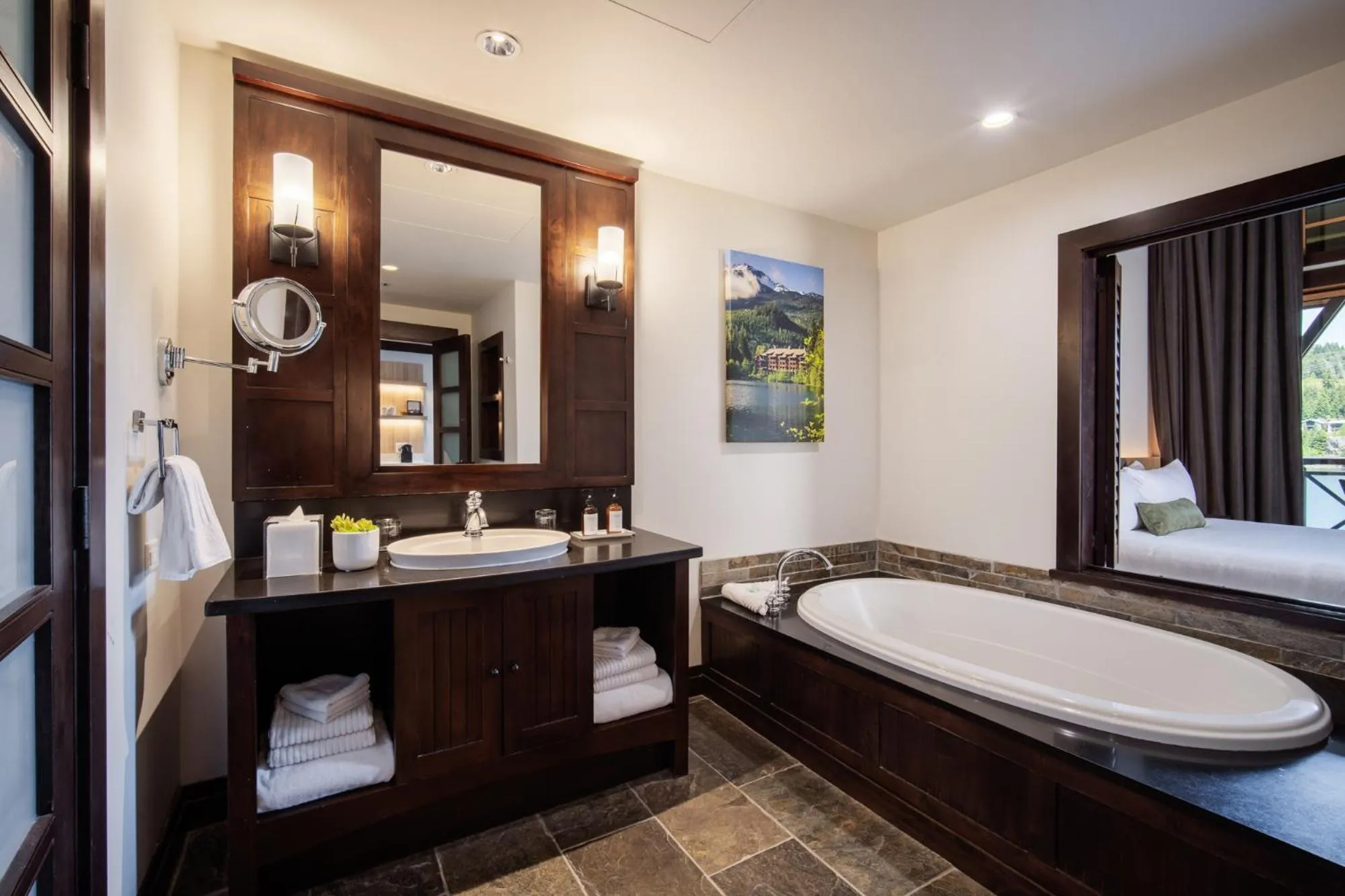 Bathroom, Bed in Nita Lake Lodge