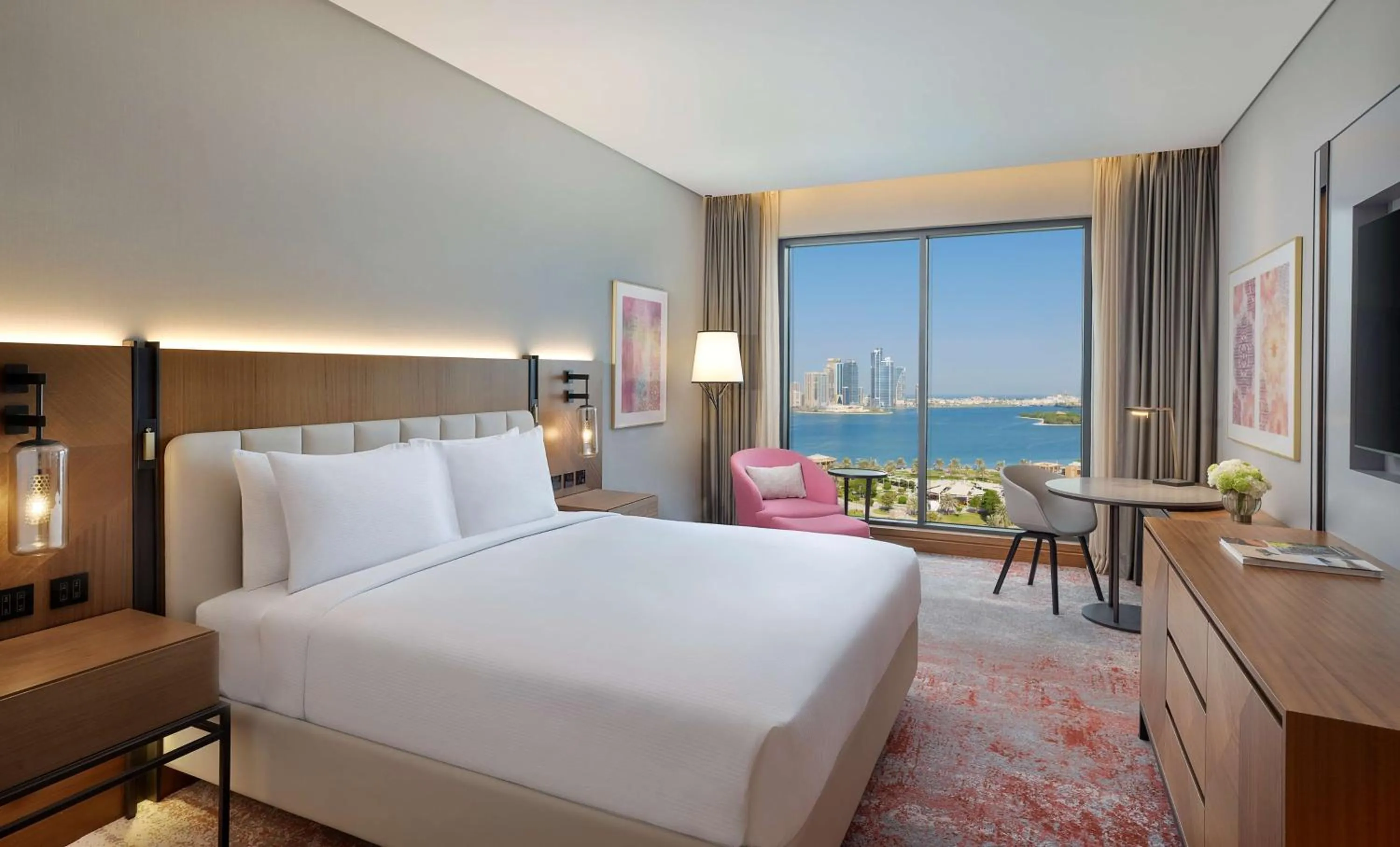 View (from property/room), Bed in DoubleTree by Hilton Sharjah Waterfront Hotel And Residences