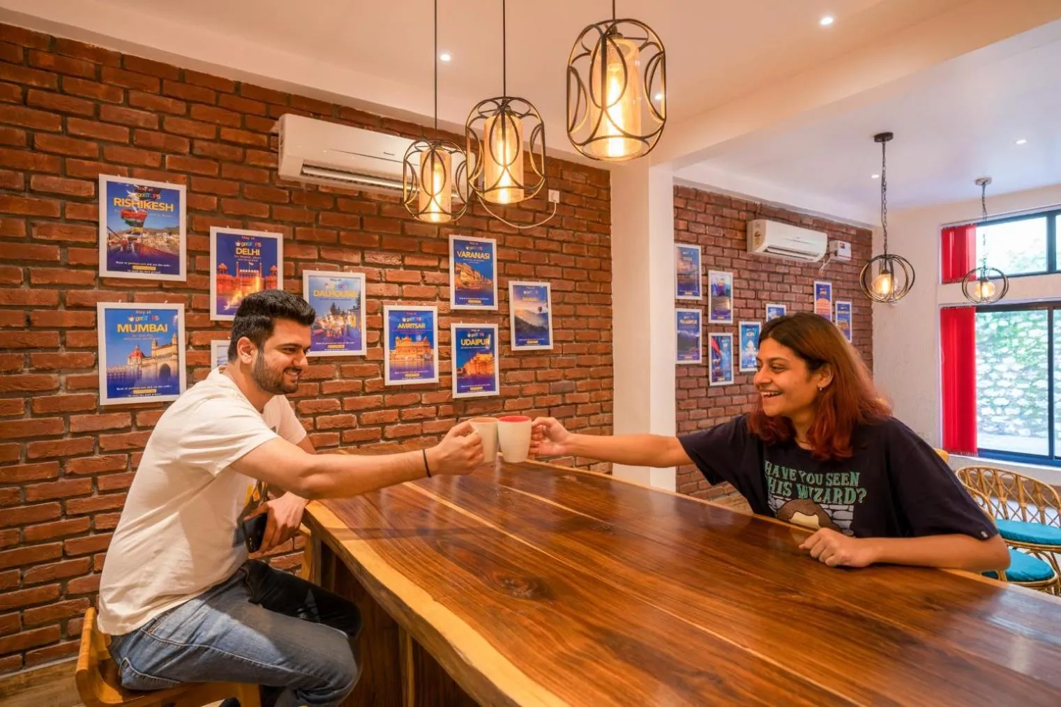 Seating area in goSTOPS Rishikesh, Lakshman Jhula