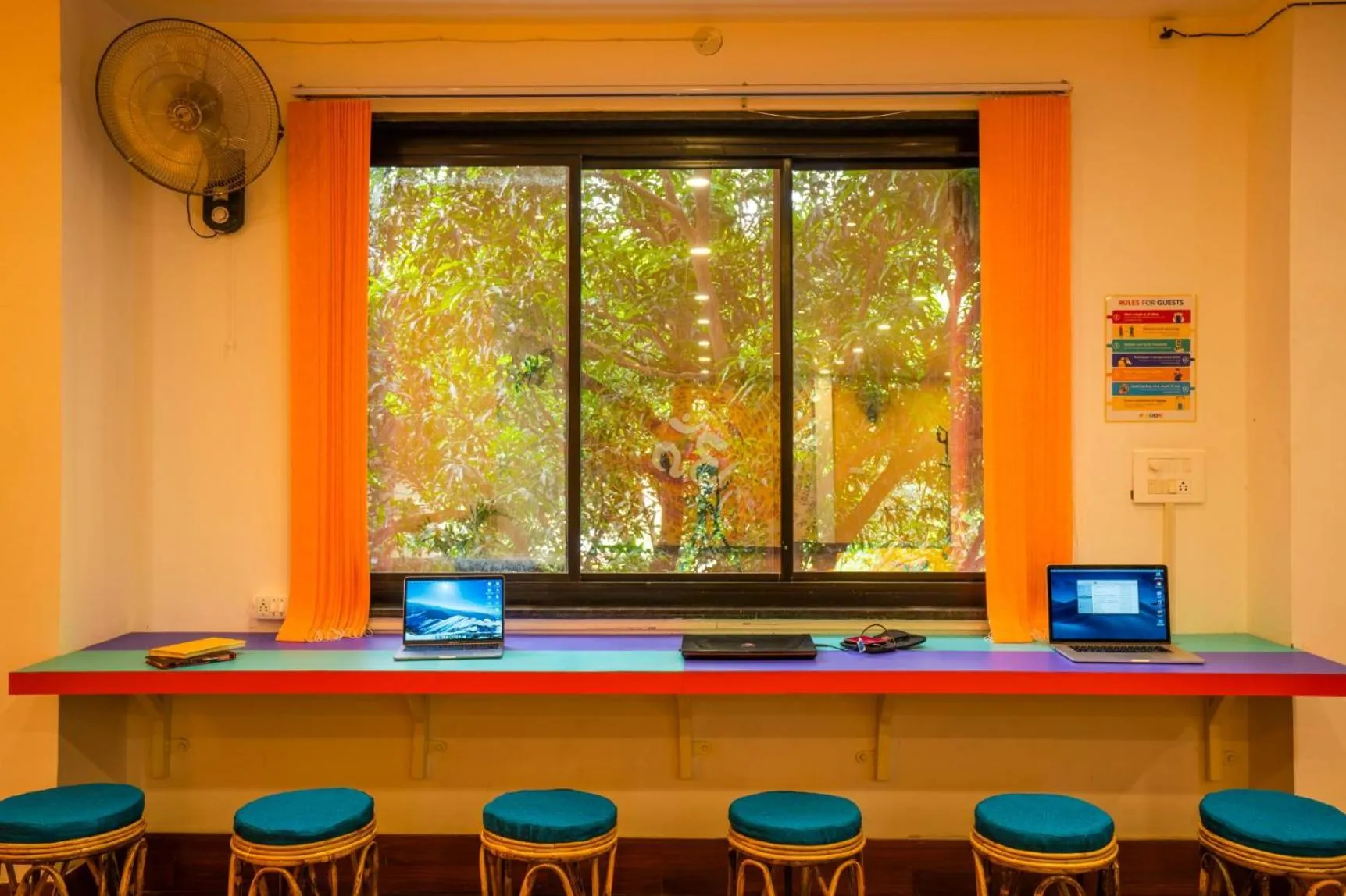 Seating area in goSTOPS Rishikesh, Lakshman Jhula
