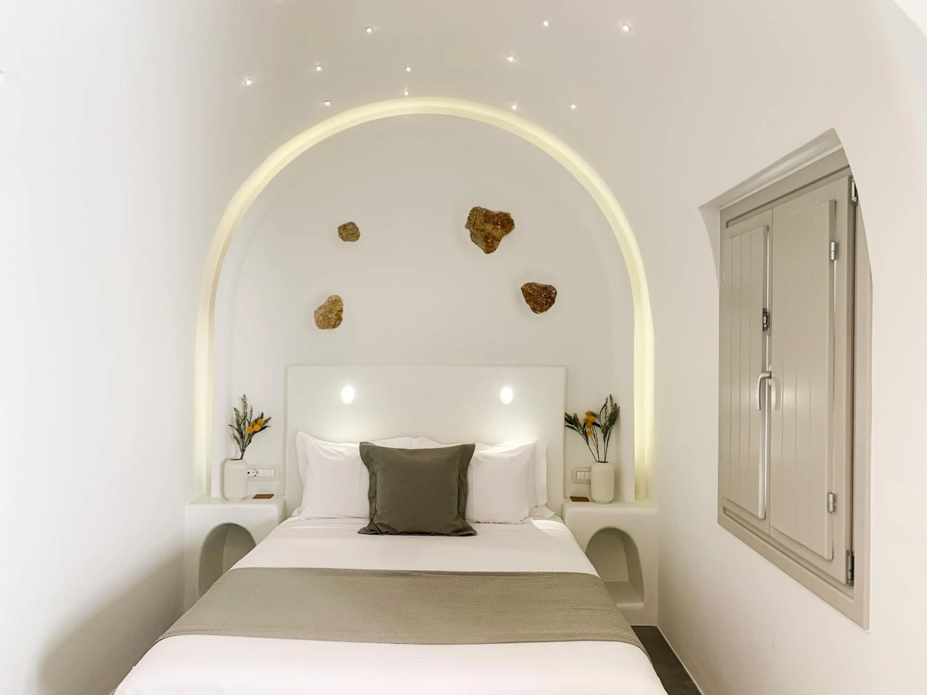 Bed in Mod Santorini Vegan Accommodation