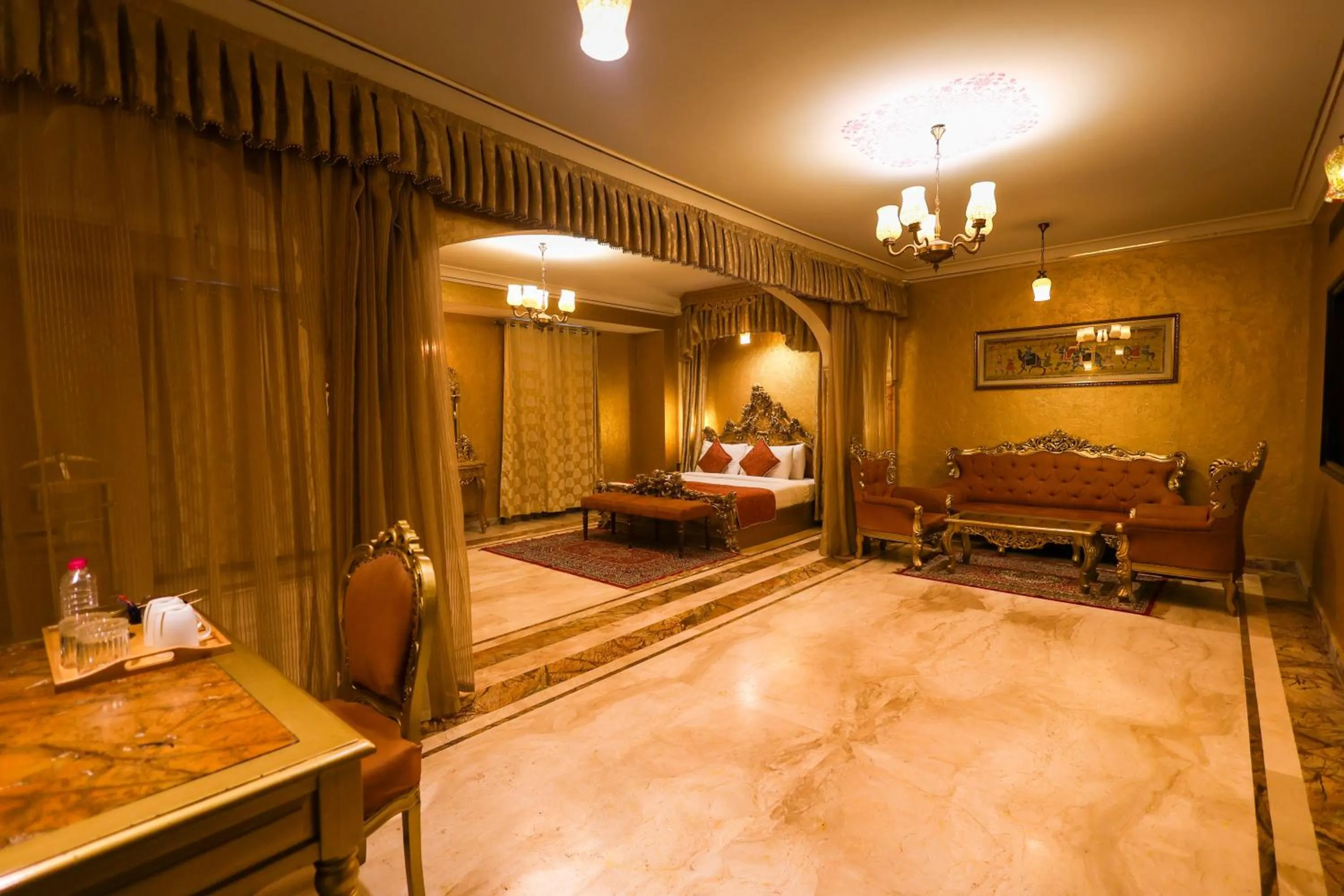 Seating area, Bed in WelcomHeritage Traditional Haveli