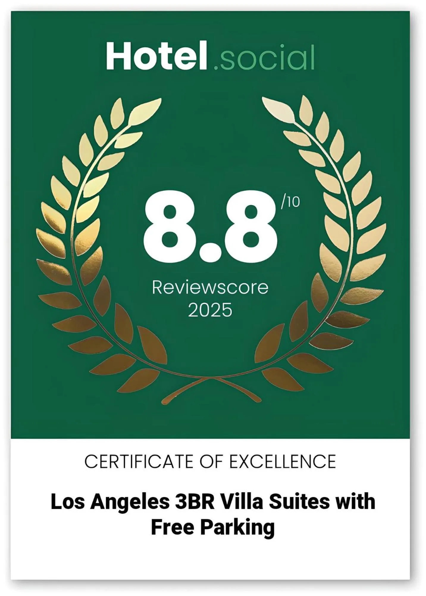Certificate/Award in Los Angeles 3BR Villa Suites with Free Parking