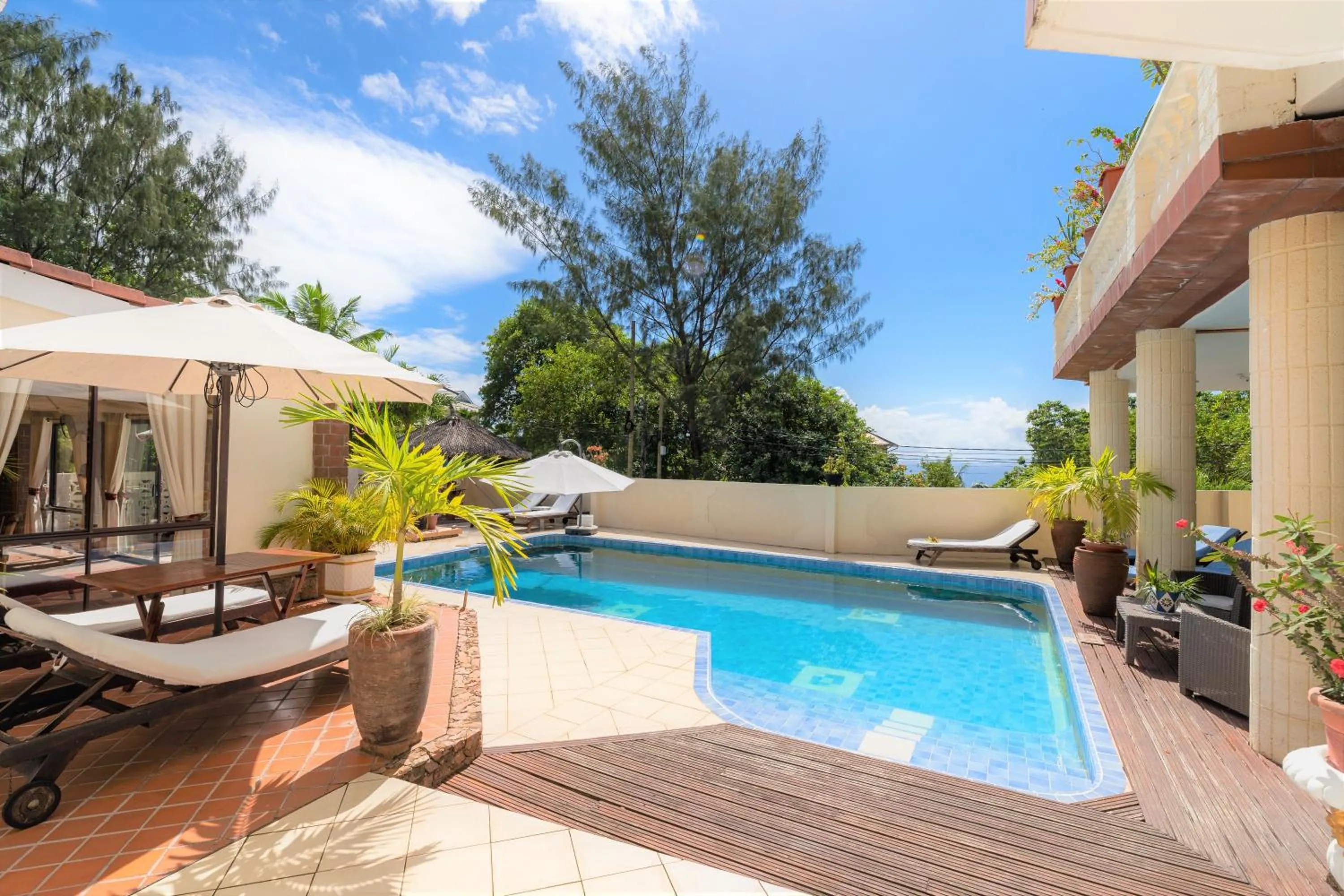 Pool view in Carana Hilltop Villa Seychelles