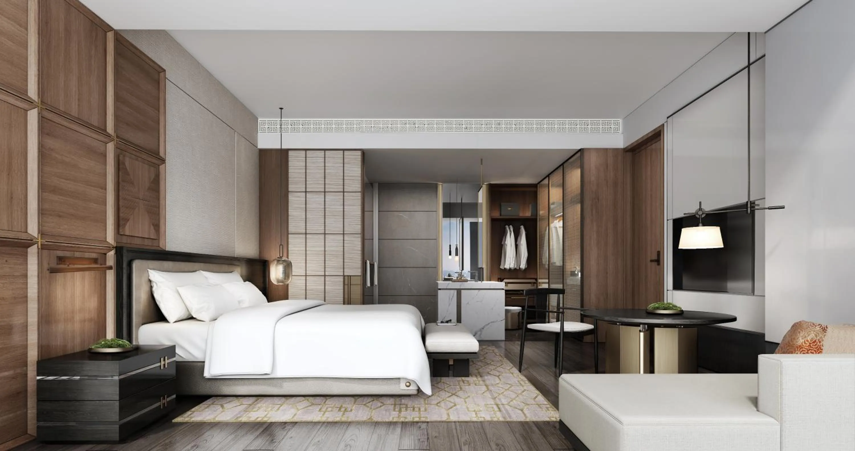 Photo of the whole room, Bed in Shangri-La Nanning - The tallest hotel worldwide in Shangri-La Group