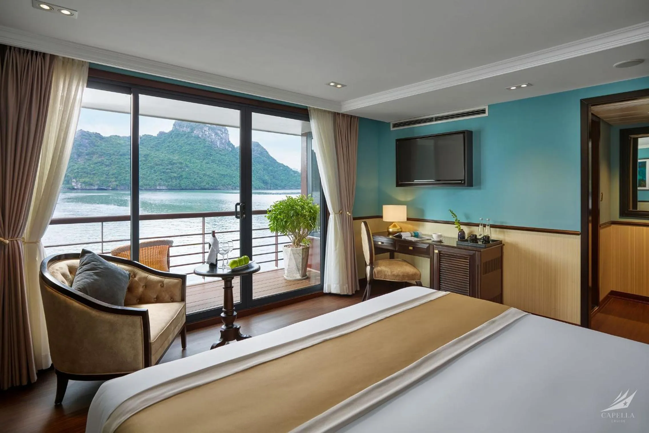 View (from property/room), Bed in Halong Capella Cruise - Member of Lyra cruise collection