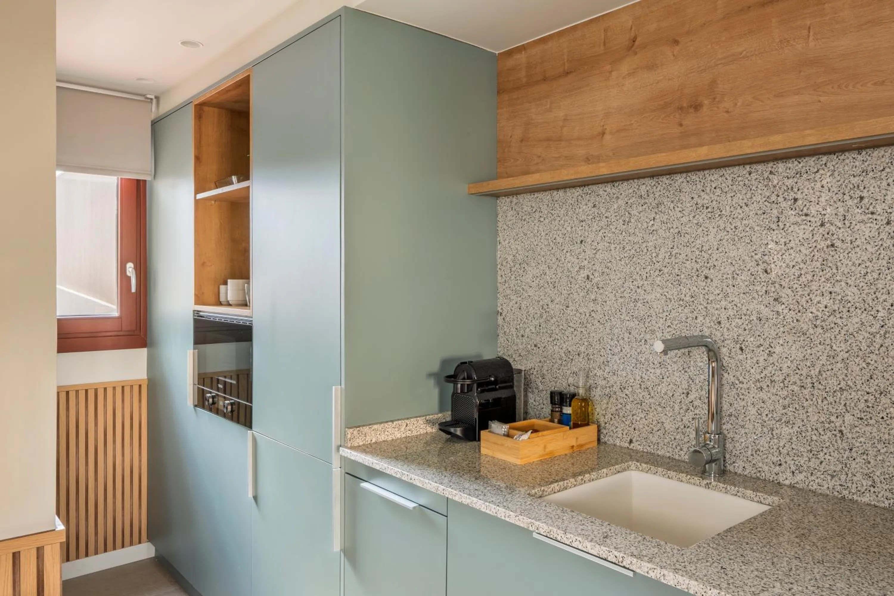 kitchen in Aspasios Garden Apartments