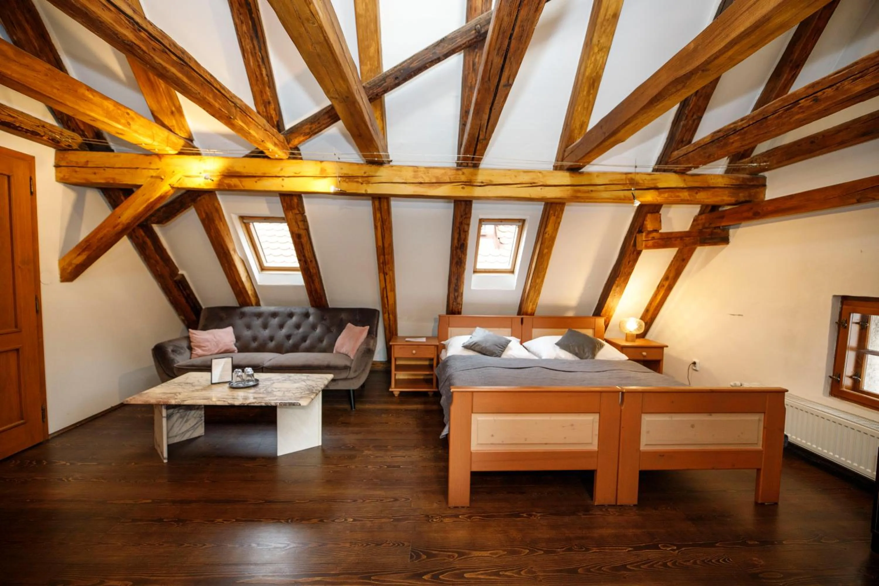 Seating area, Bed in Hotel Svambersky dum