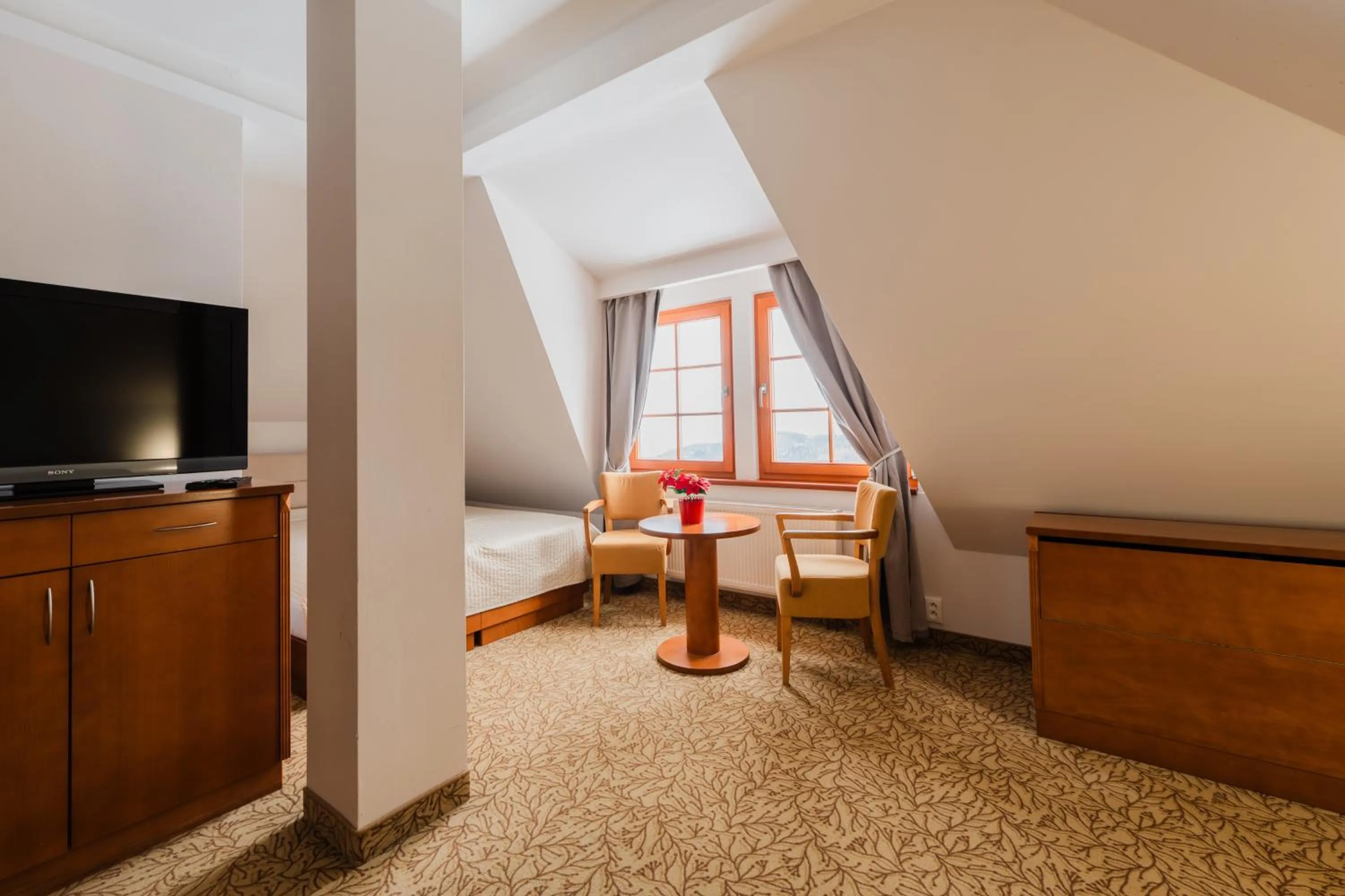 Living room, Bed in Hotel VÍTKOVA HORA