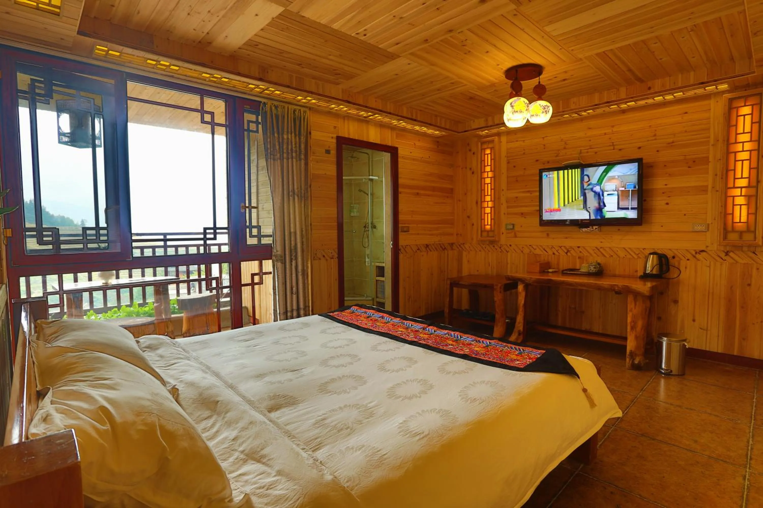 Decorative detail, Bed in Longji Holiday Hotel