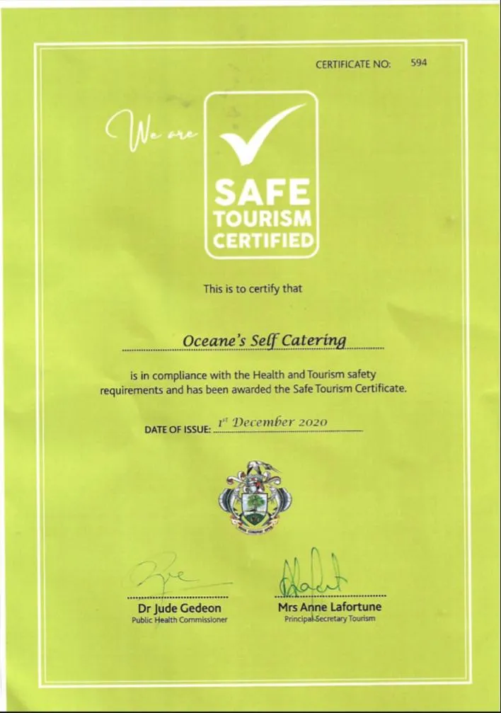 Logo/Certificate/Sign in Oceane Self Catering
